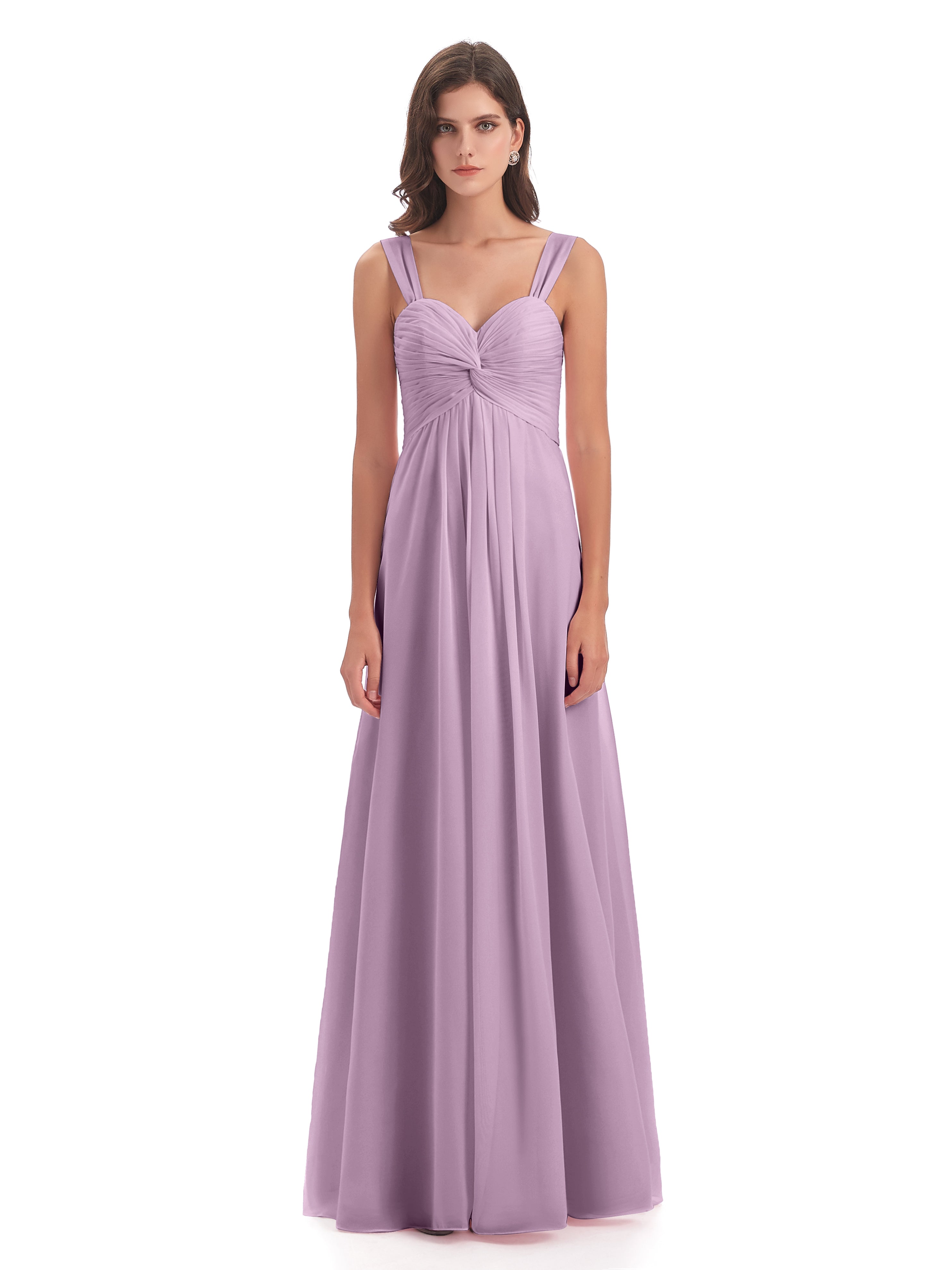 Robes De Demoiselle D'Honneur Glycine Colonne Bretelle Mousseline Robes Demoiselle D'Honneur