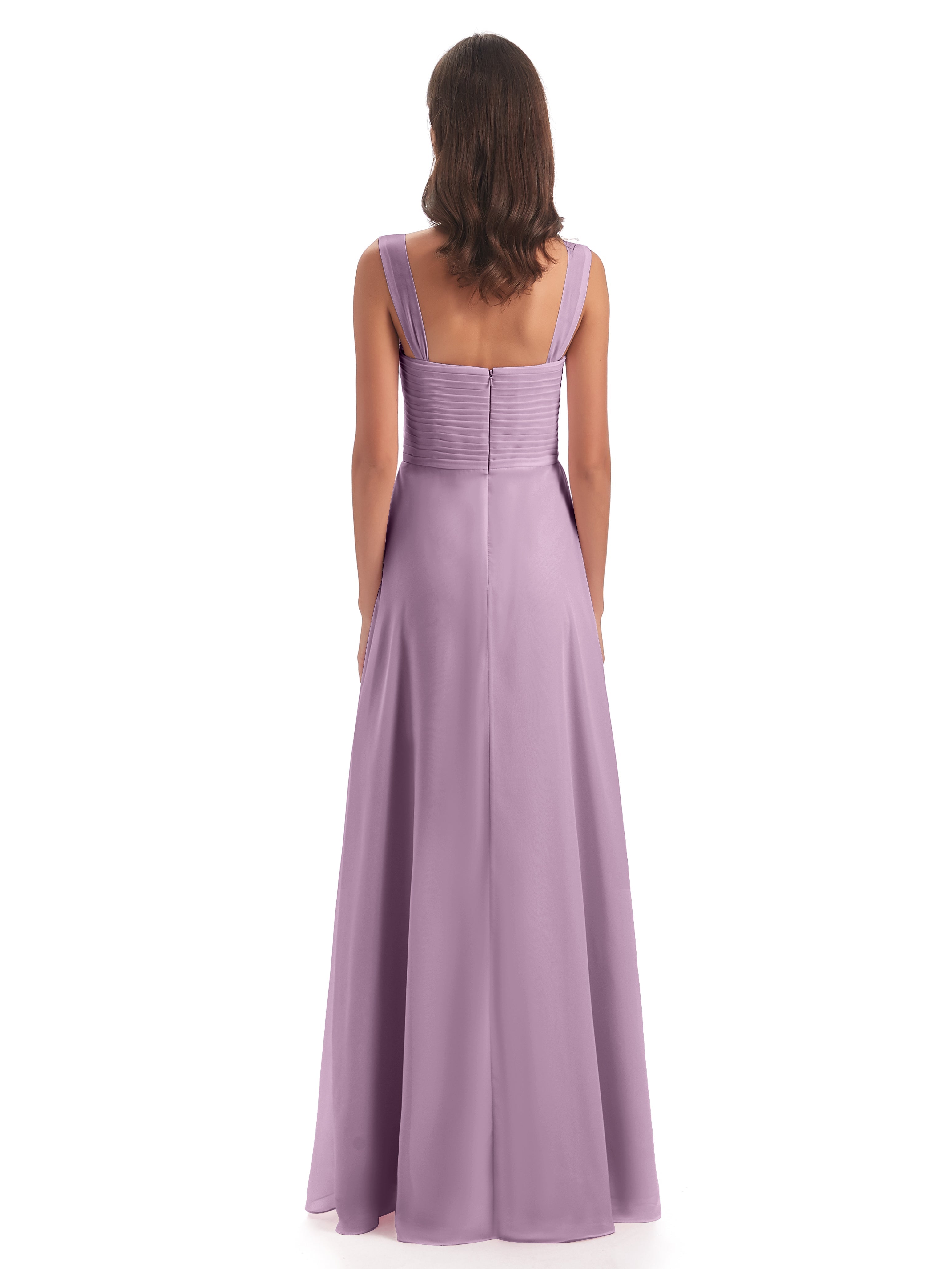 Robes De Demoiselle D'Honneur Glycine Colonne Bretelle Mousseline Robes Demoiselle D'Honneur