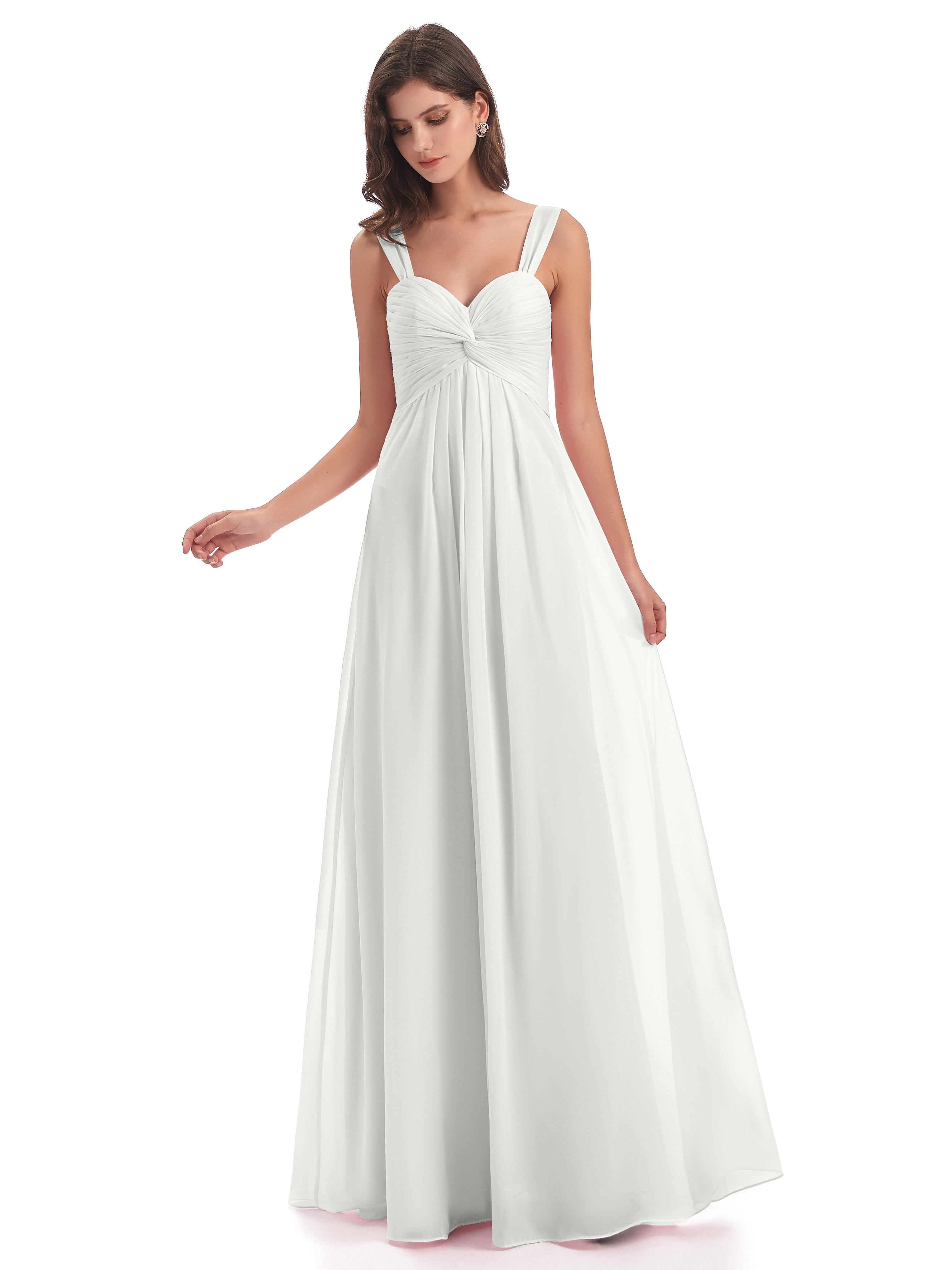 Robe Demoiselle D Honneur Ivoire Colonne Bretelle Mousseline Robes Demoiselle D'Honneur