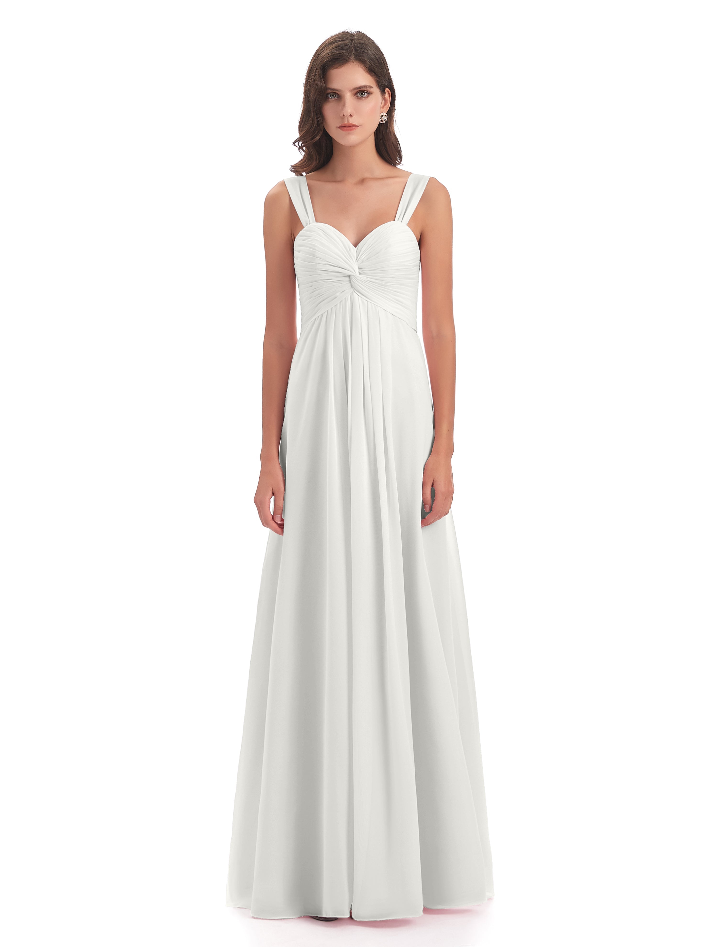 Robe Demoiselle D Honneur Ivoire Colonne Bretelle Mousseline Robes Demoiselle D'Honneur