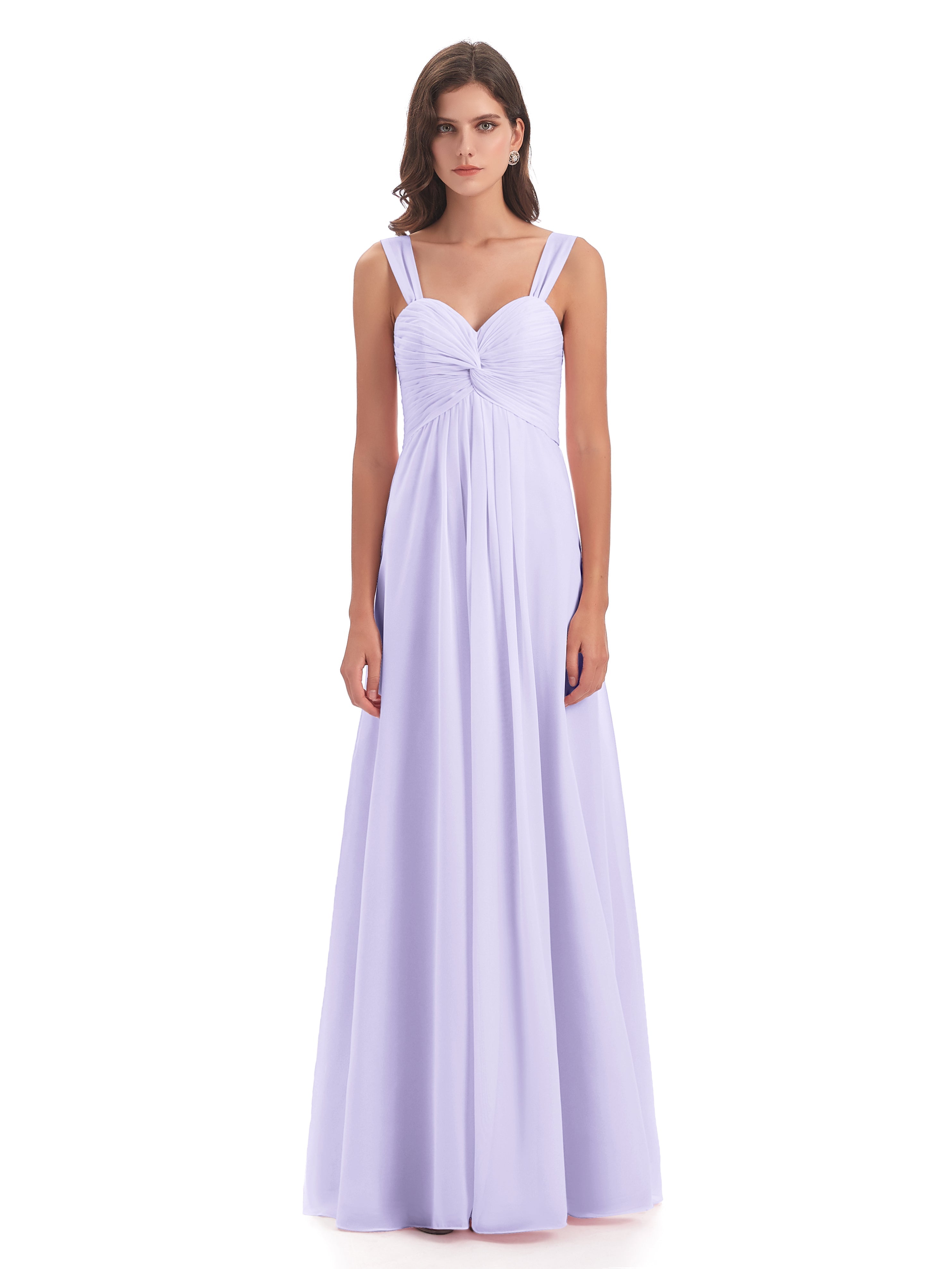 Robe Longue Lilas Demoiselle D Honneur Colonne Bretelle Mousseline Robes Demoiselle D'Honneur