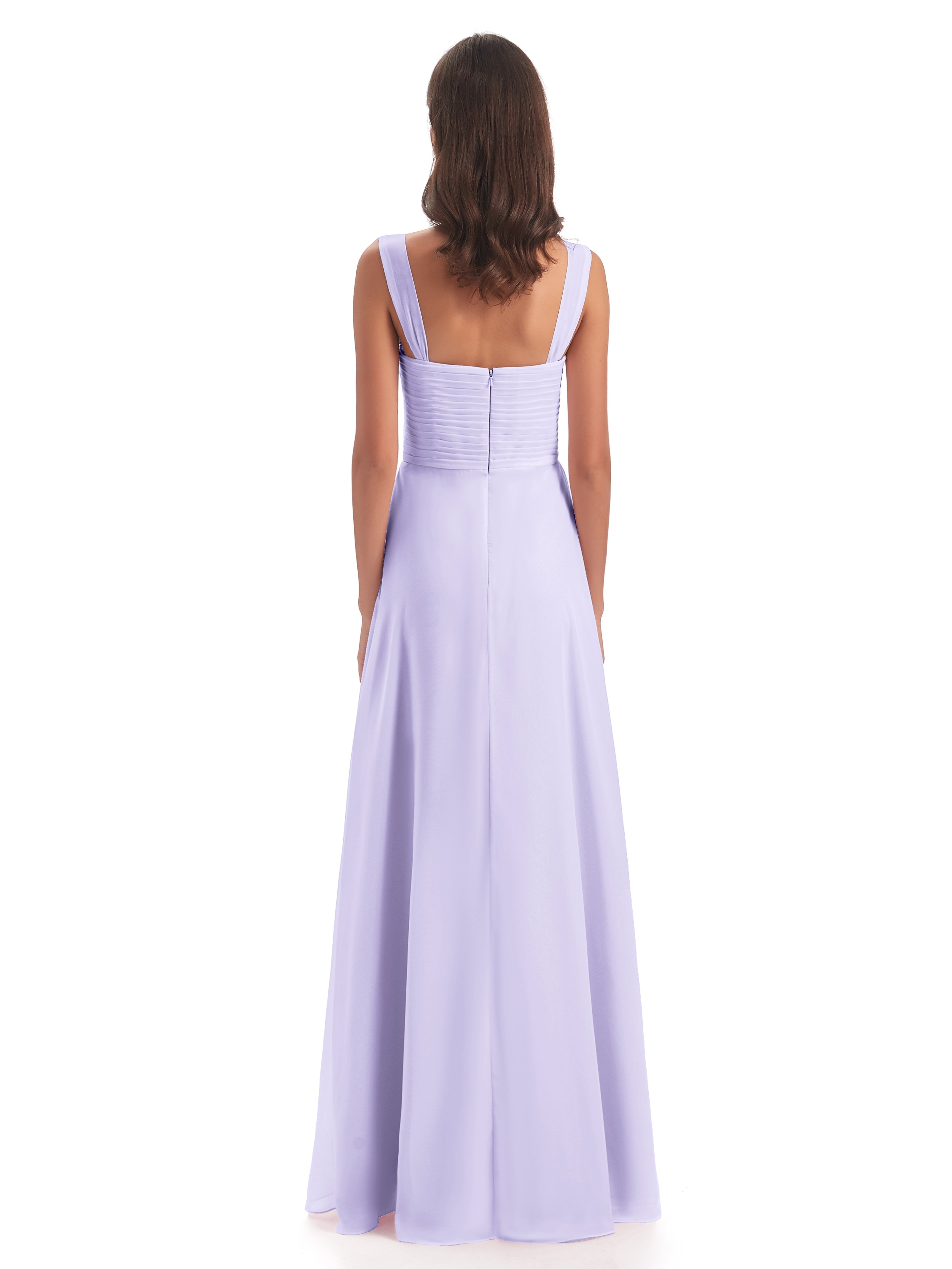 Robe Longue Lilas Demoiselle D Honneur Colonne Bretelle Mousseline Robes Demoiselle D'Honneur