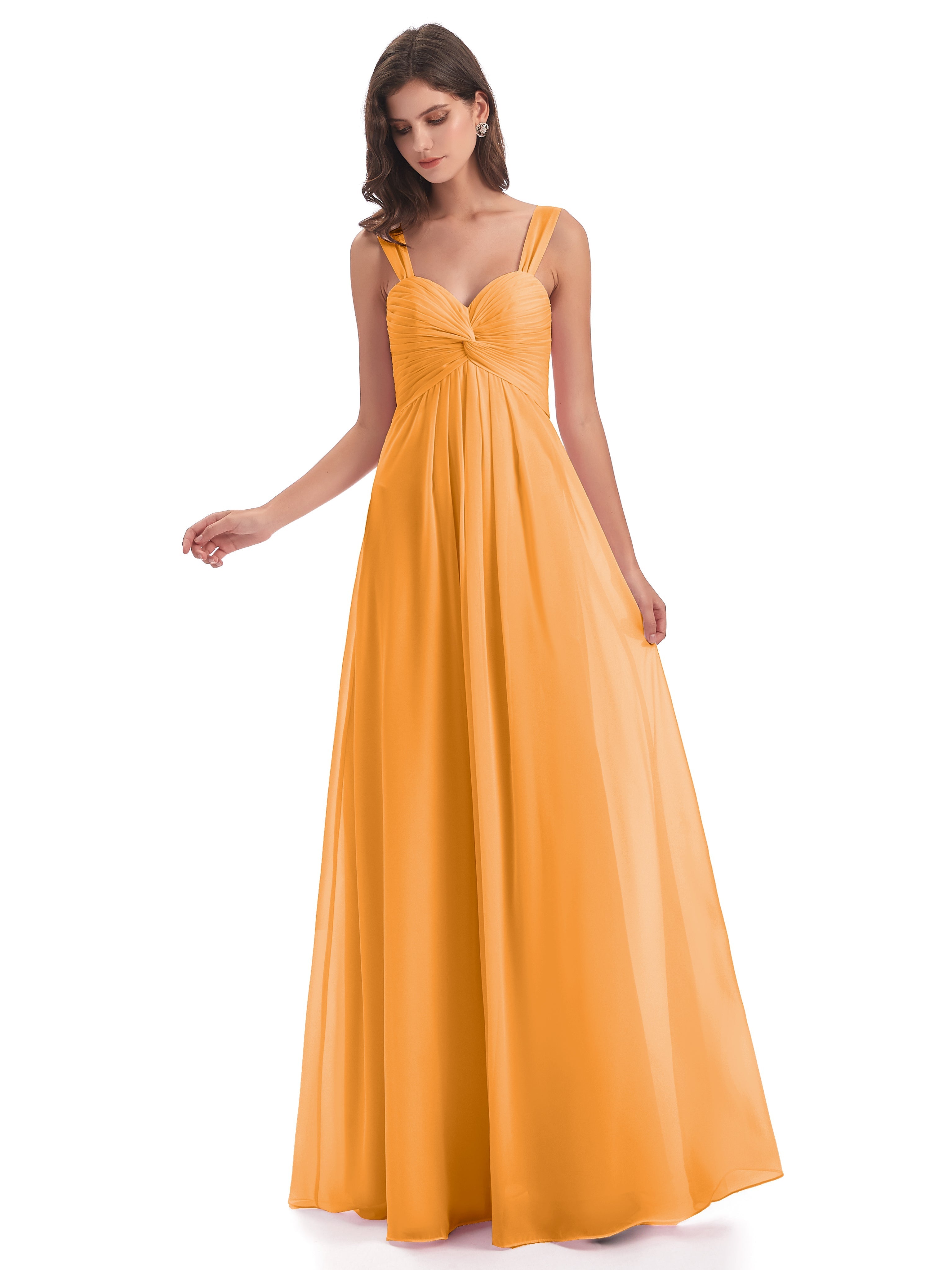 Robes De Demoiselle D'Honneur Mandarine Colonne Bretelle Mousseline Robes Demoiselle D'Honneur