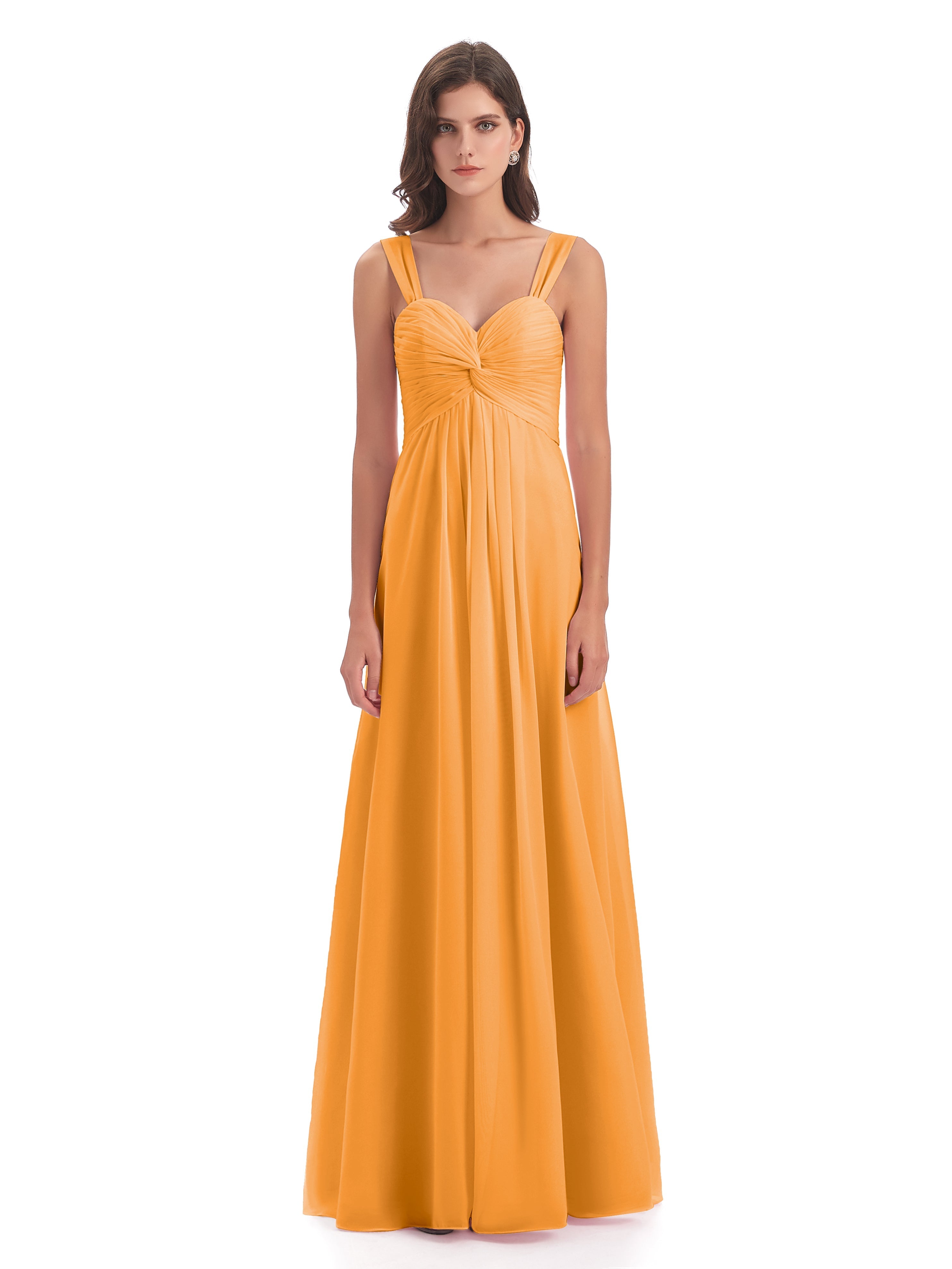 Robes De Demoiselle D'Honneur Mandarine Colonne Bretelle Mousseline Robes Demoiselle D'Honneur