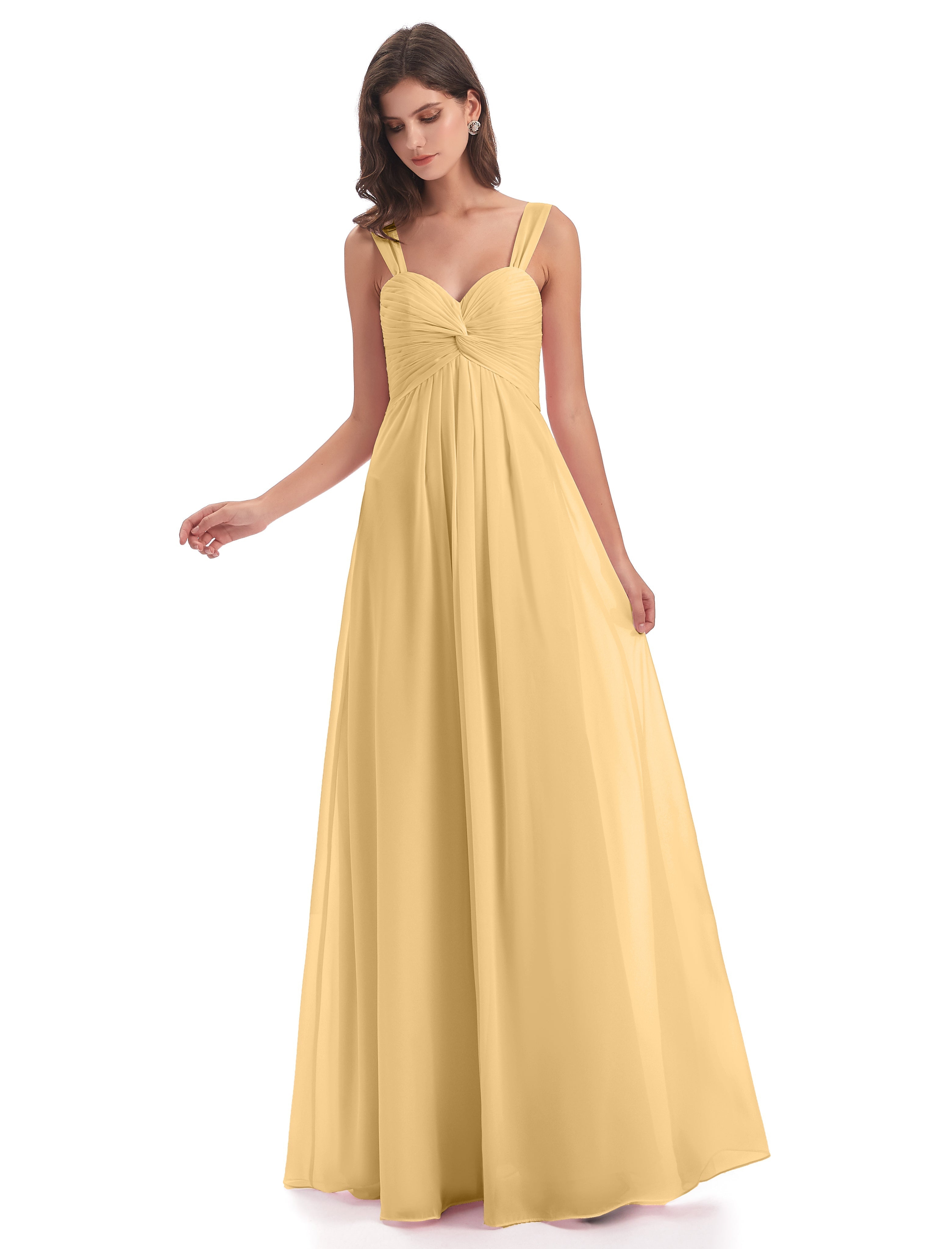 Robe Demoiselle D Honneur Dorée Colonne Bretelle Mousseline Robes Demoiselle D'Honneur