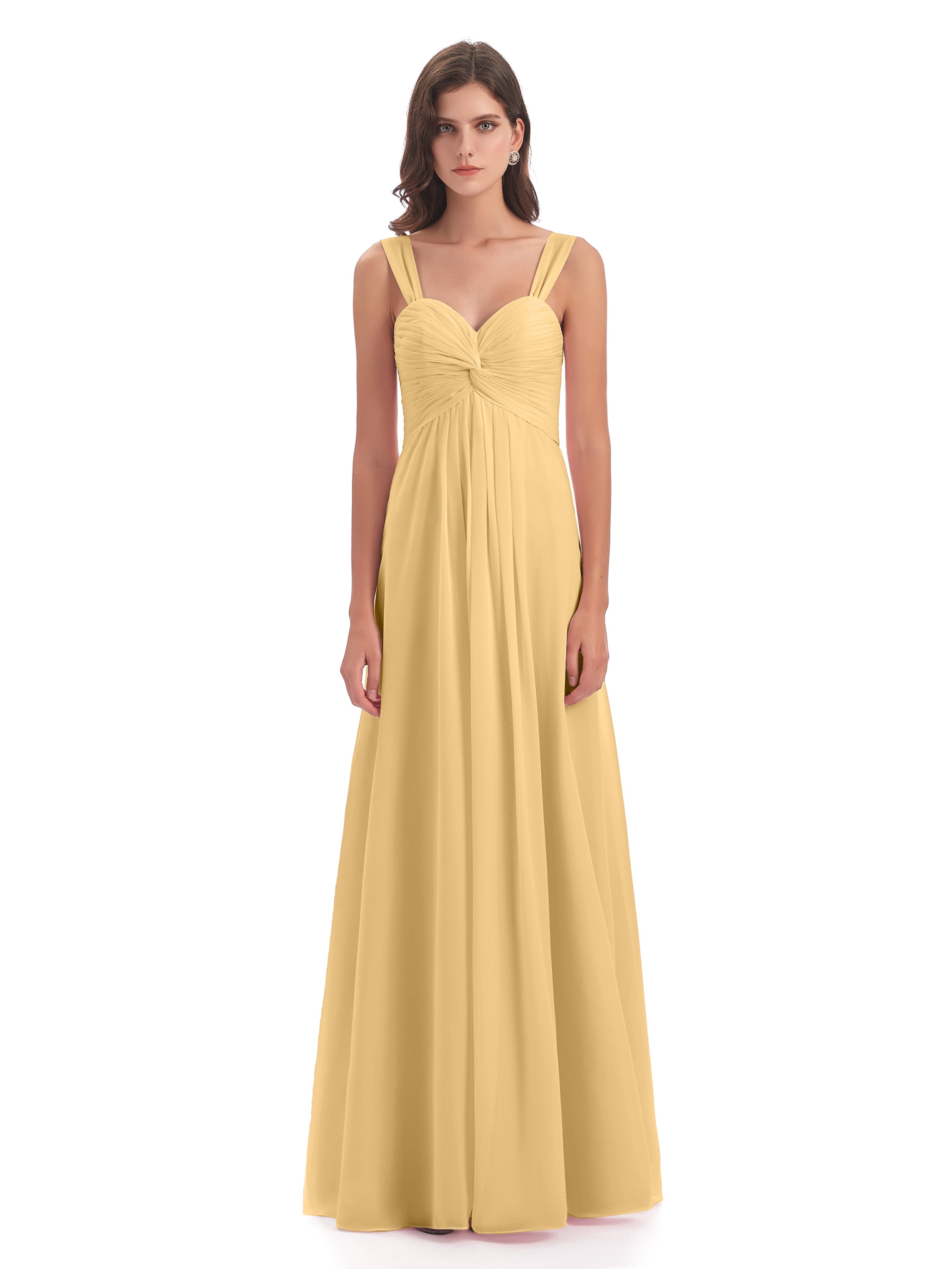 Robe Demoiselle D Honneur Dorée Colonne Bretelle Mousseline Robes Demoiselle D'Honneur