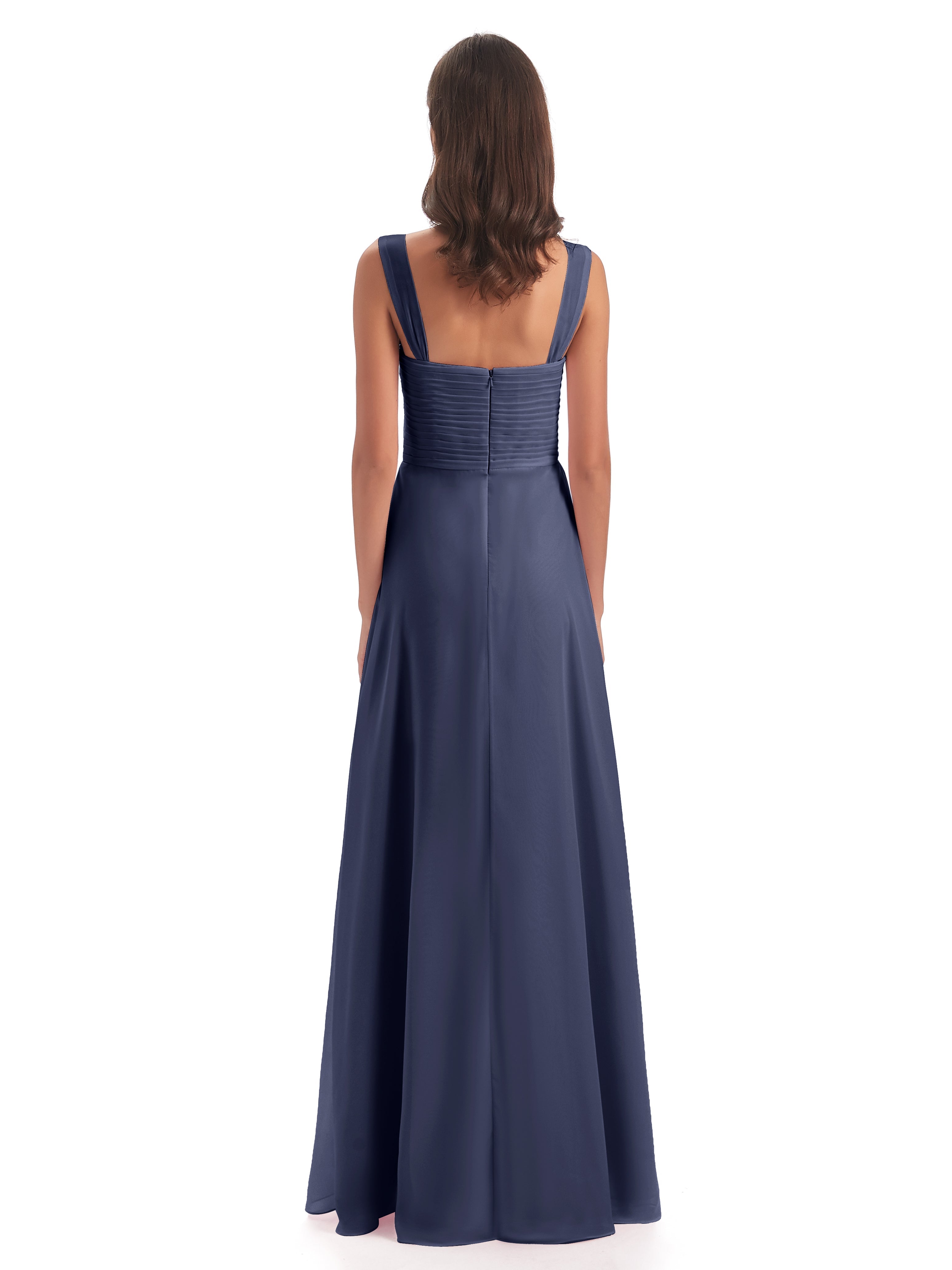 Robes De Demoiselle D'Honneur Bleu Orageux Colonne Bretelle Mousseline Robes Demoiselle D'Honneur