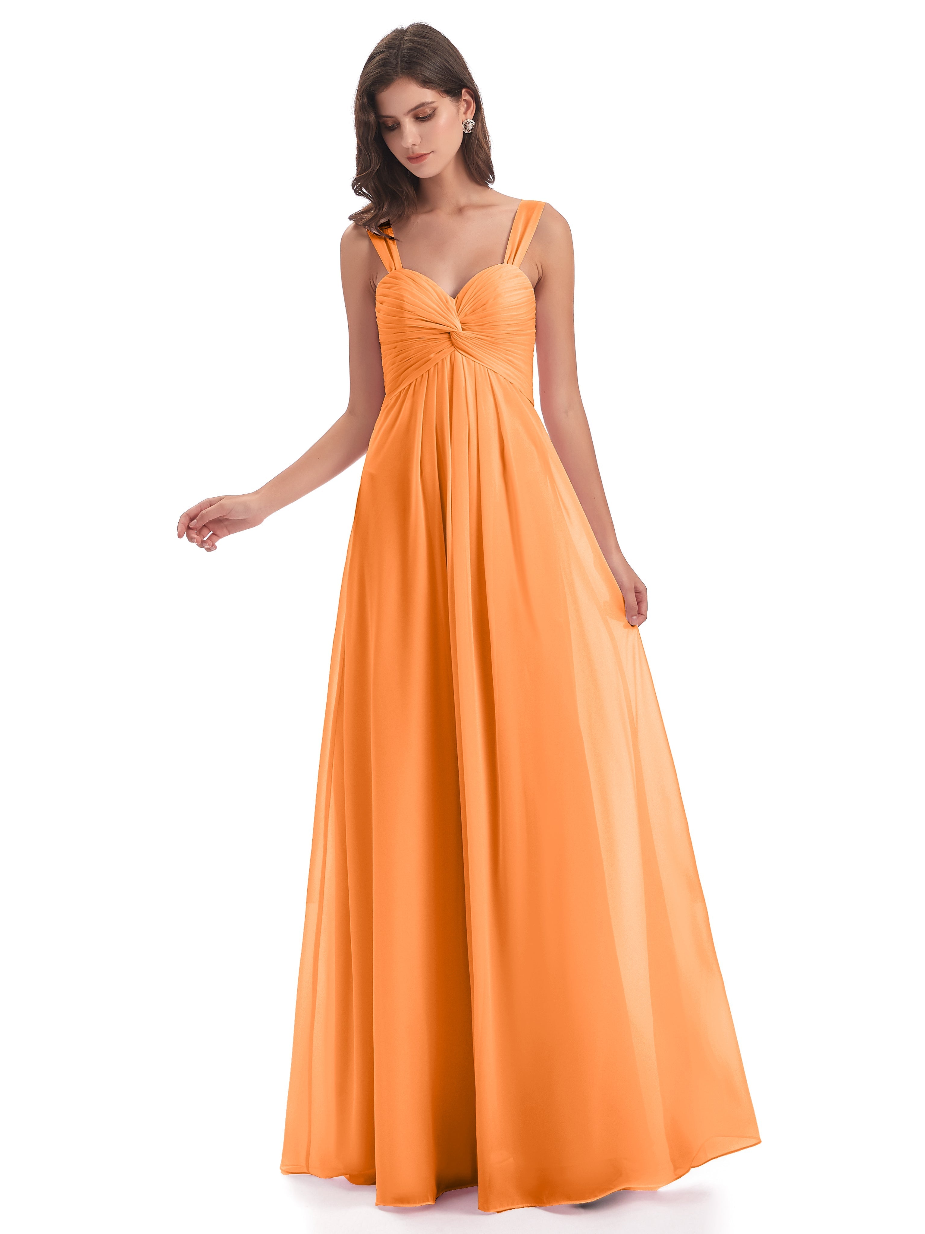 Robes De Demoiselle D'Honneur Orange Colonne Bretelle Mousseline Robes Demoiselle D'Honneur