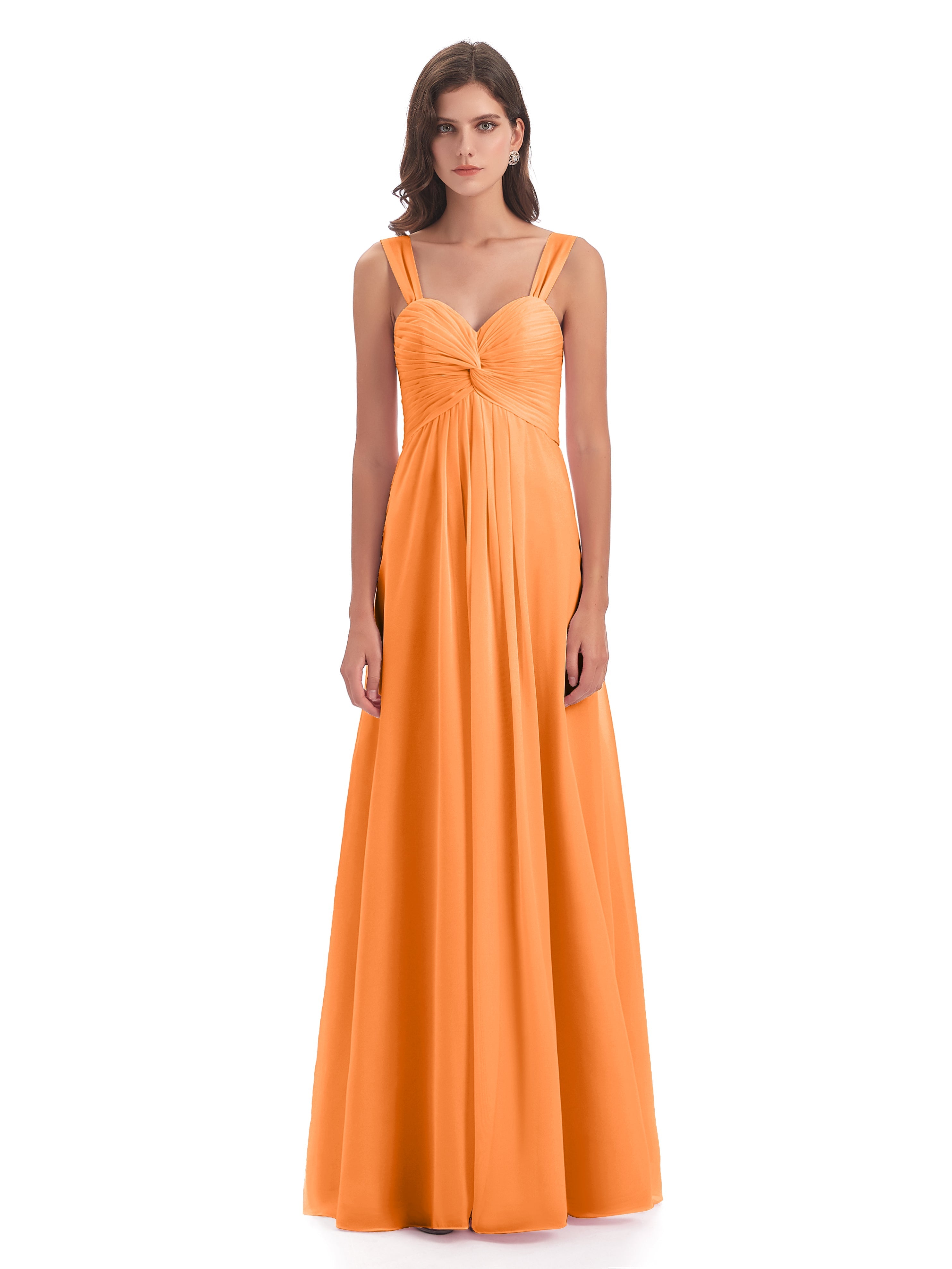 Robes De Demoiselle D'Honneur Orange Colonne Bretelle Mousseline Robes Demoiselle D'Honneur