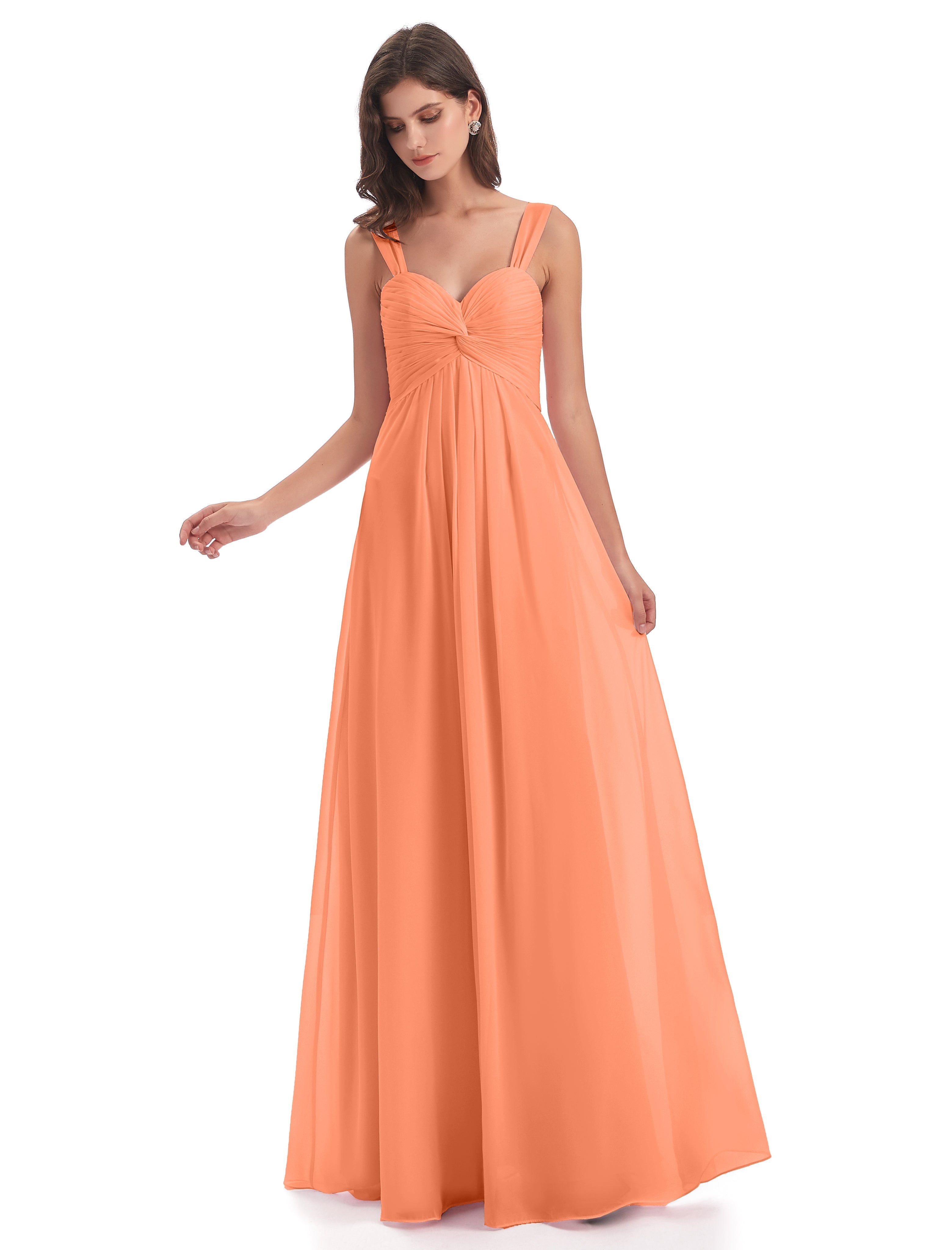 Robes De Demoiselle D'Honneur Papaye Colonne Bretelle Mousseline Robes Demoiselle D'Honneur