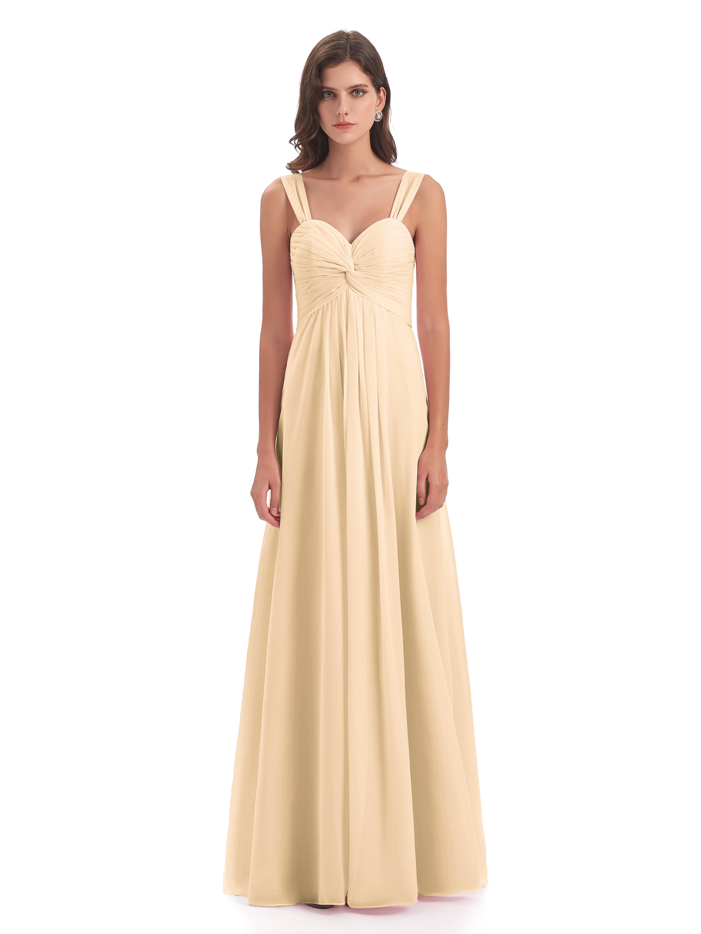 Robe Demoiselle D Honneur Pêche Colonne Bretelle Mousseline Robes Demoiselle D'Honneur