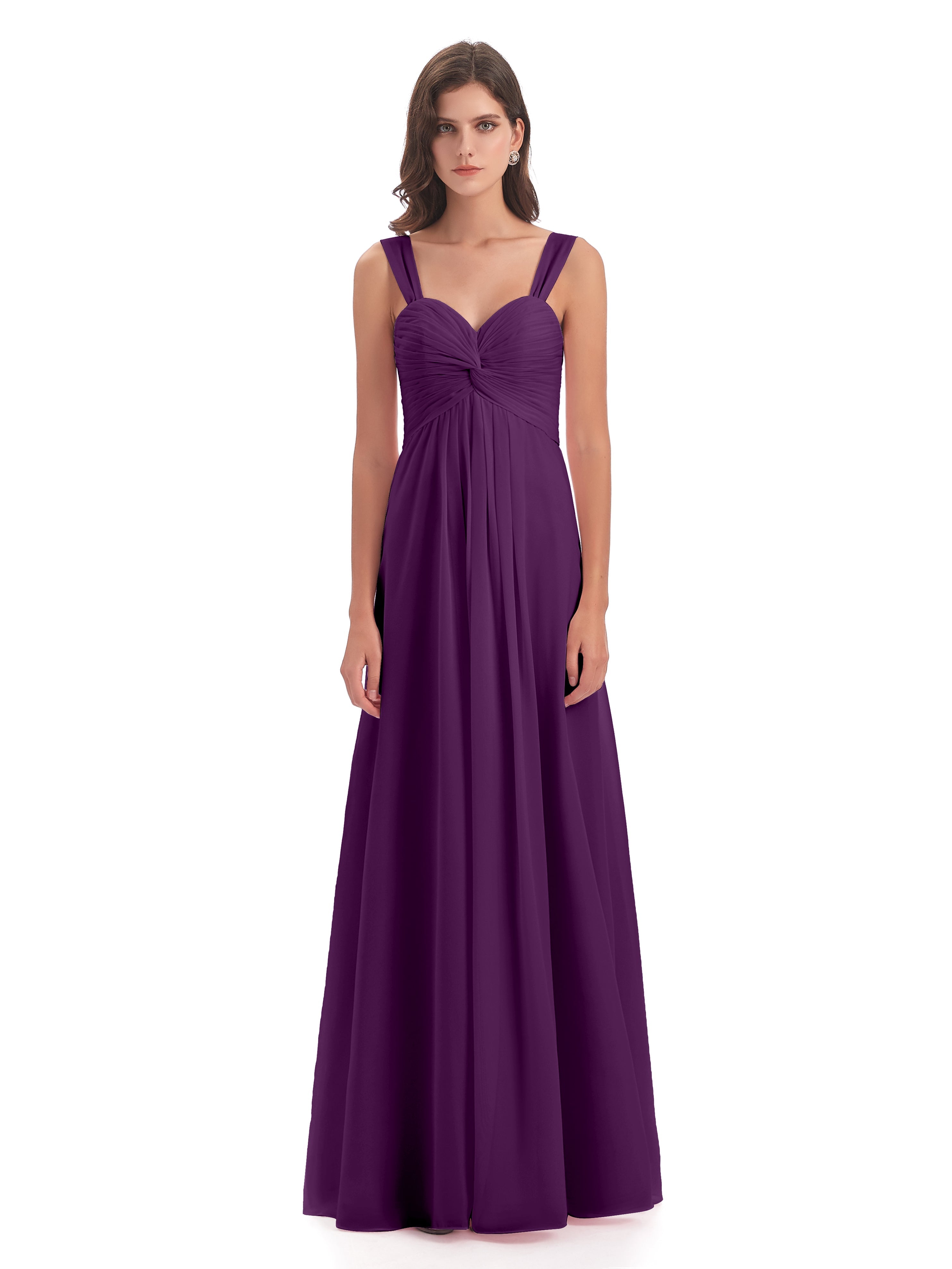 Robes De Demoiselle D'Honneur En Raisin Colonne Bretelle Mousseline Robes Demoiselle D'Honneur