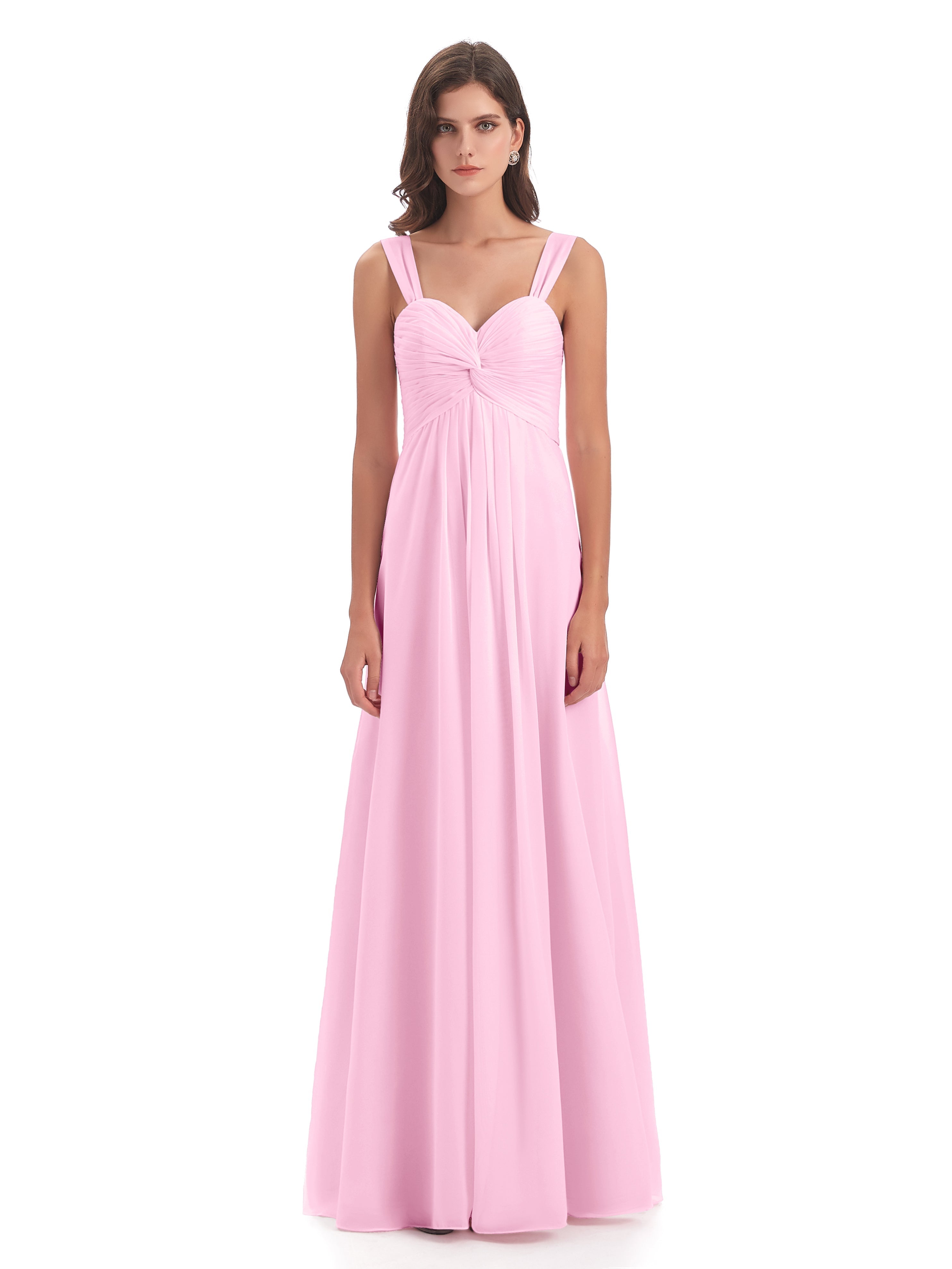Robe Demoiselle D Honneur Rose Bonbon Colonne Bretelle Mousseline Robes Demoiselle D'Honneur