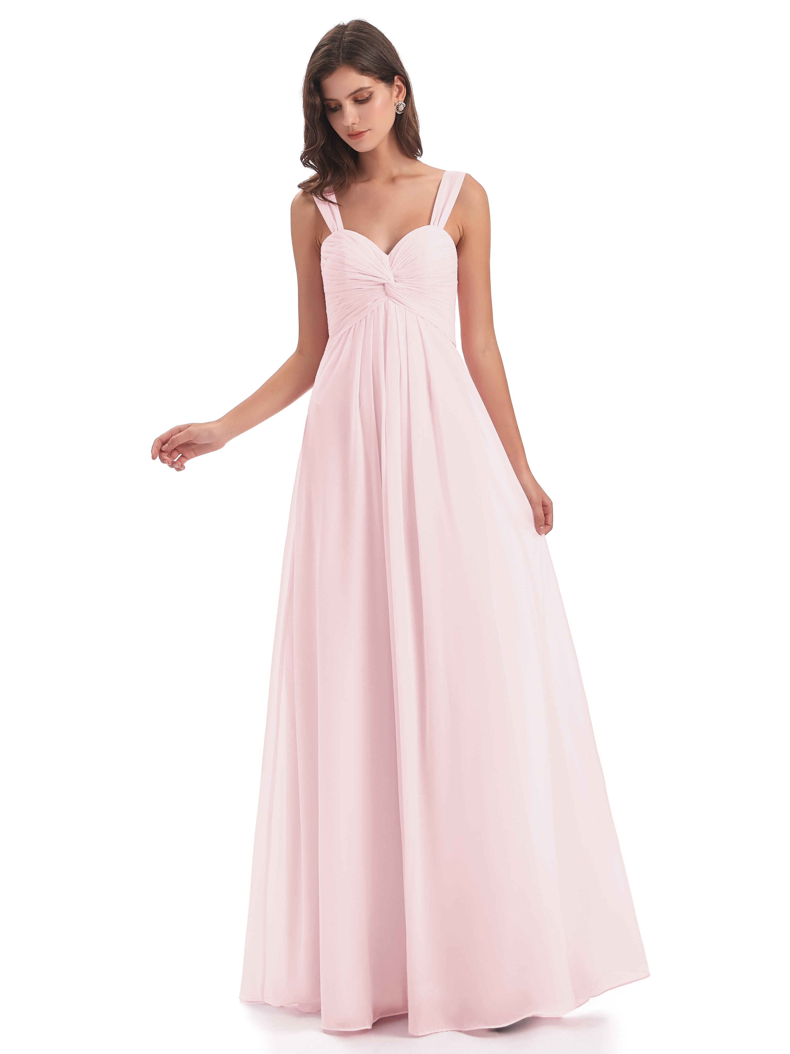 Robe Demoiselle Honneur Rose Pale Colonne Bretelle Mousseline Robes Demoiselle D'Honneur