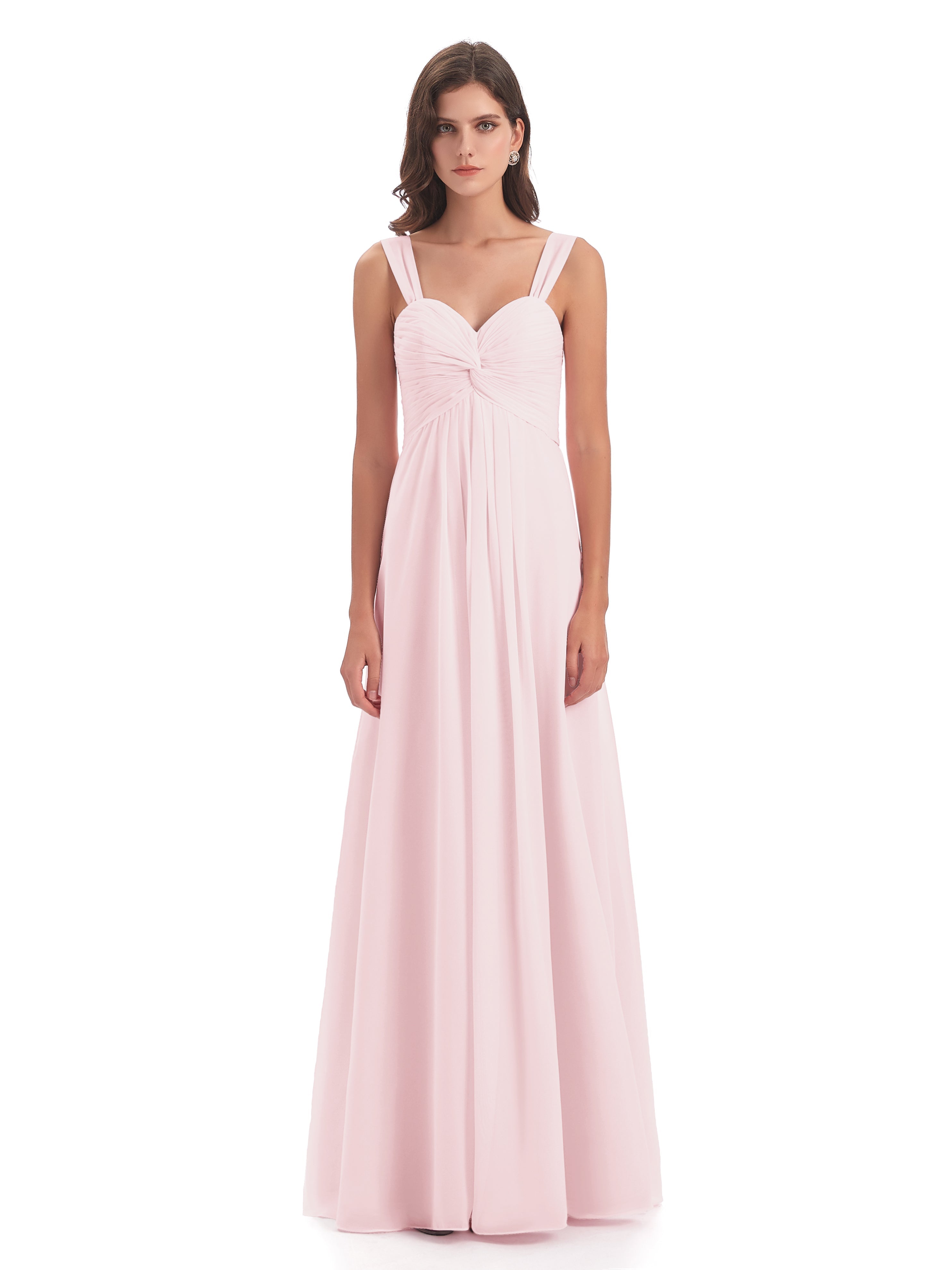 Robe Demoiselle Honneur Rose Pale Colonne Bretelle Mousseline Robes Demoiselle D'Honneur
