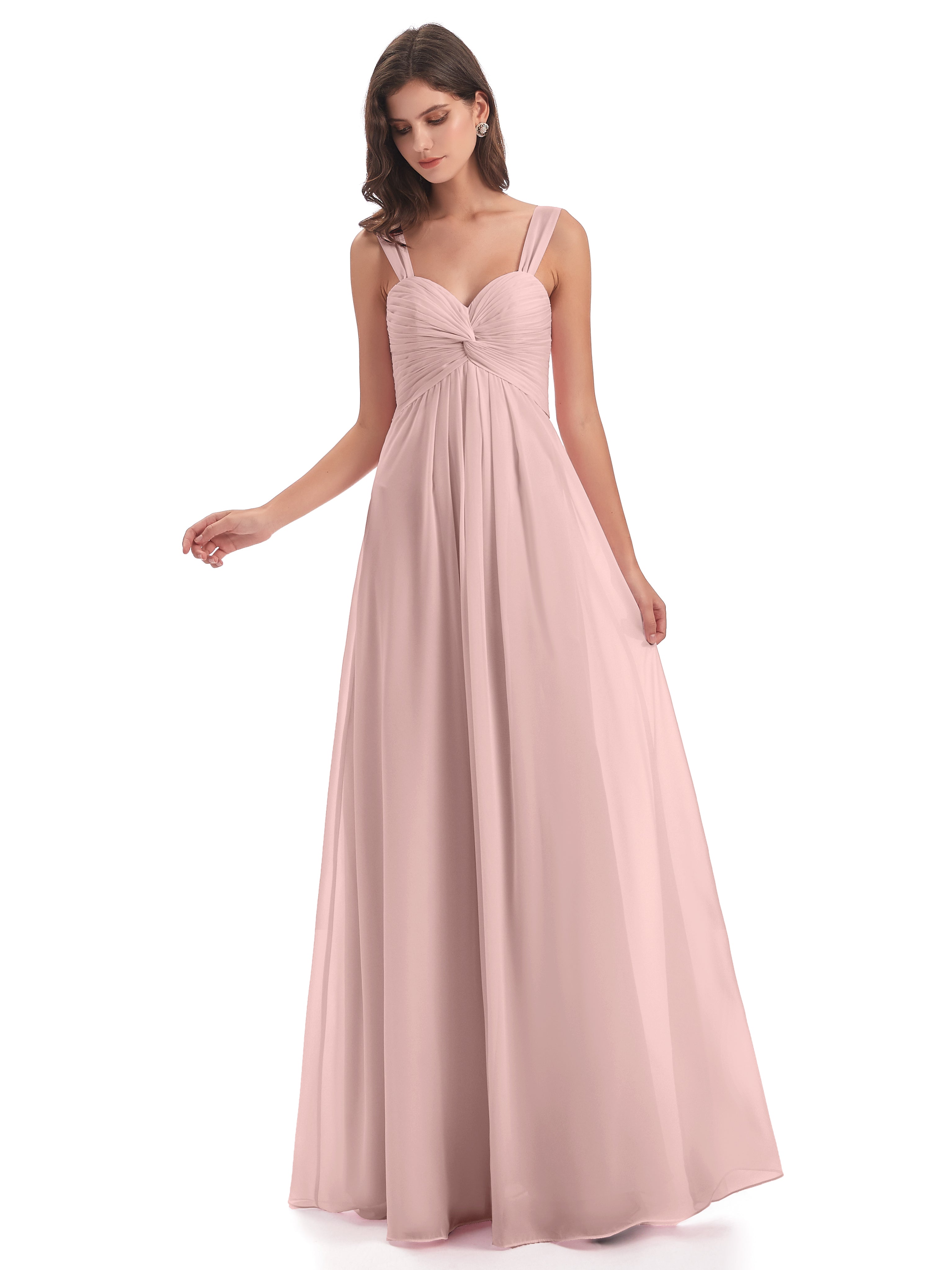 Rose Poudrée De Demoiselle D'Honneur Colonne Bretelle Mousseline Robes Demoiselle D'Honneur