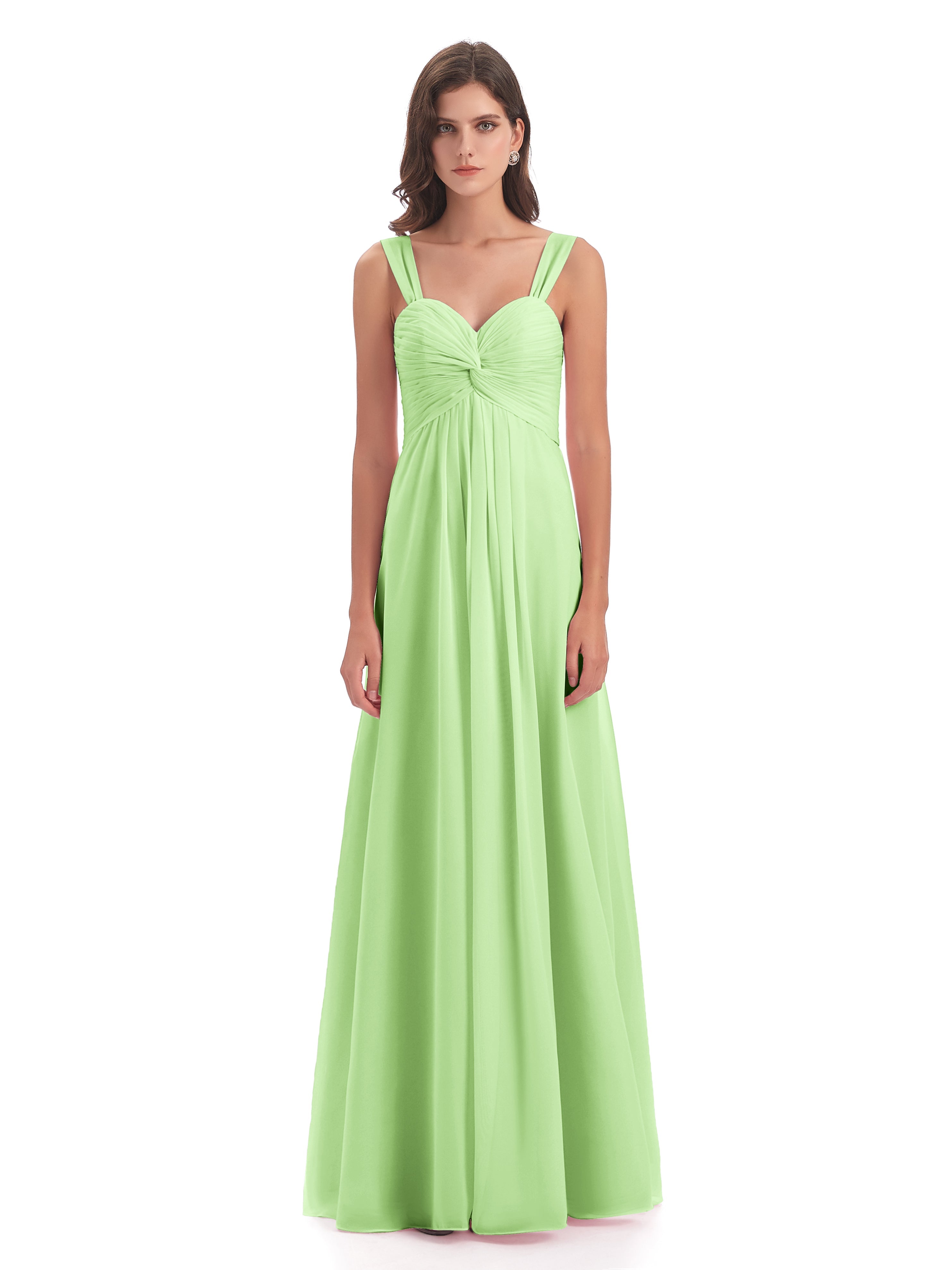 Robes Demoiselle D Honneur Vert Sauge Colonne Bretelle Mousseline Robes Demoiselle D'Honneur