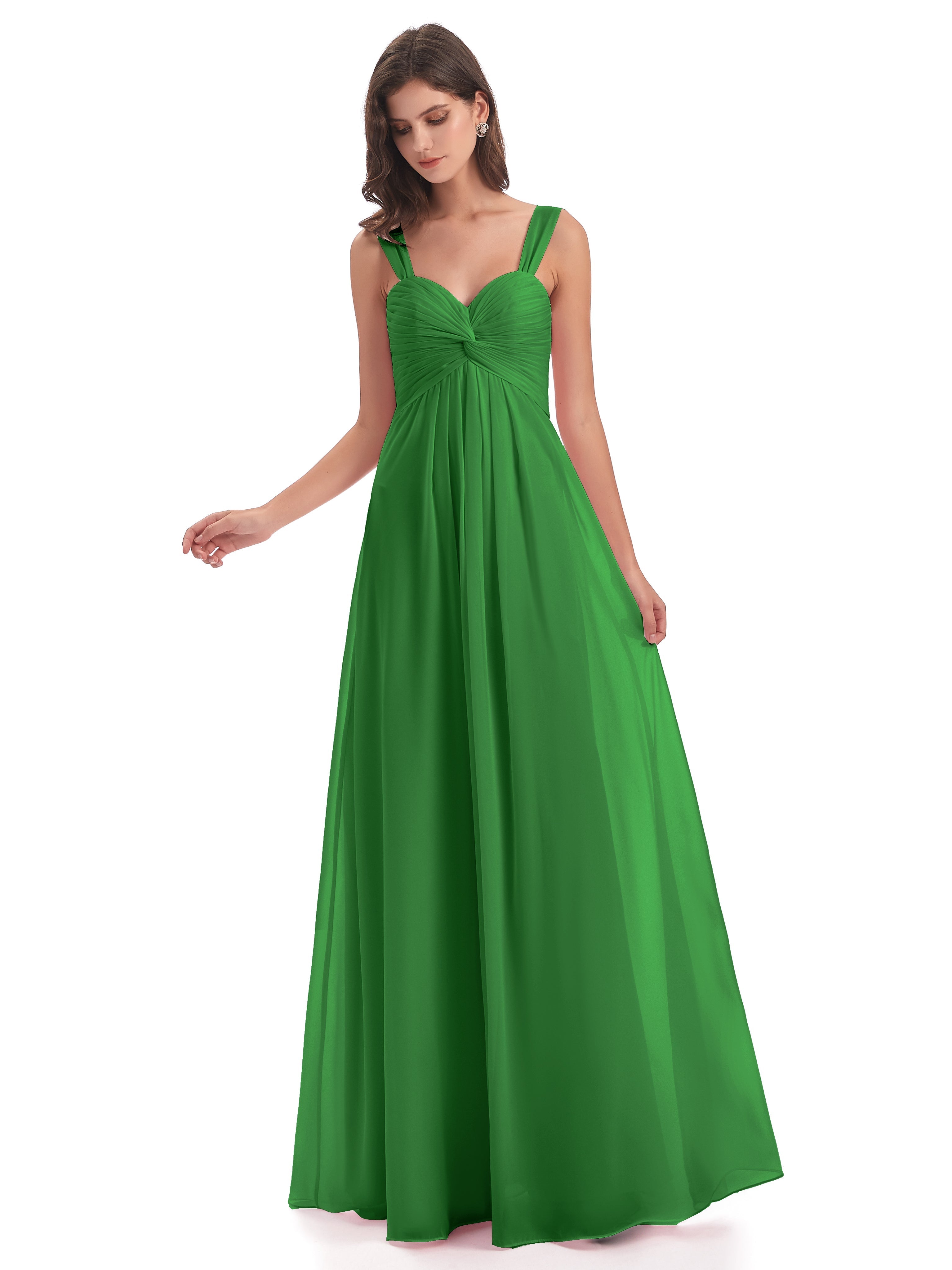 Robe Demoiselle Dhonneur Vert Colonne Bretelle Mousseline Robes Demoiselle D'Honneur
