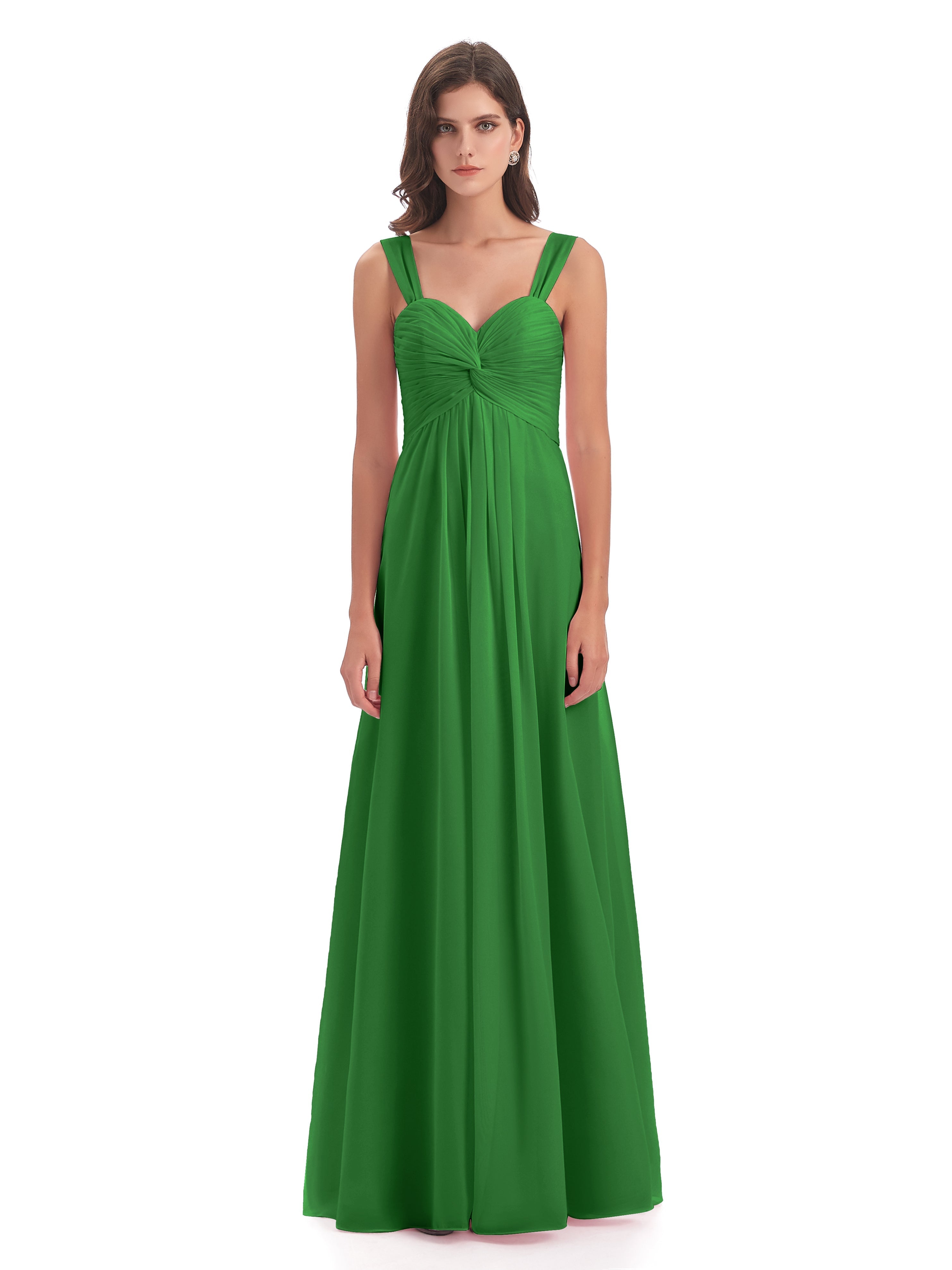 Robe Demoiselle Dhonneur Vert Colonne Bretelle Mousseline Robes Demoiselle D'Honneur