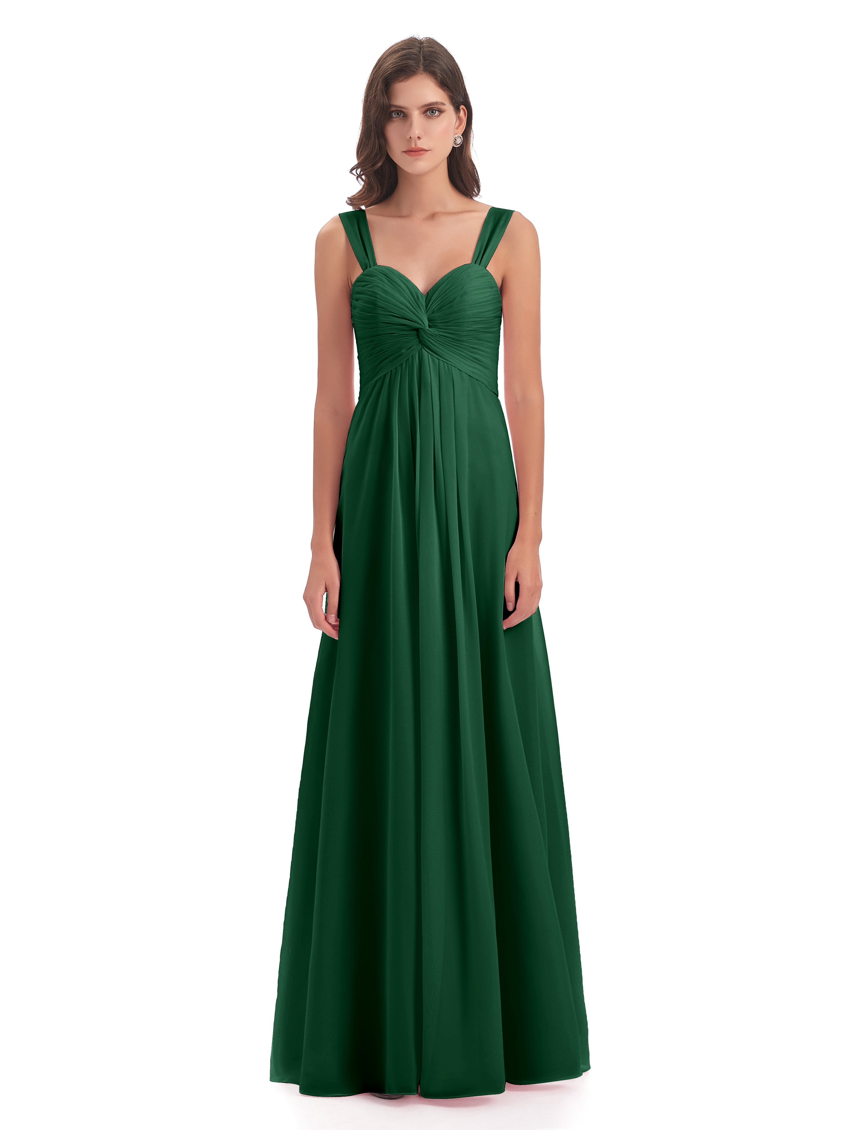 Robes De Demoiselle D'Honneur Vert Foncé Colonne Bretelle Mousseline Robes Demoiselle D'Honneur