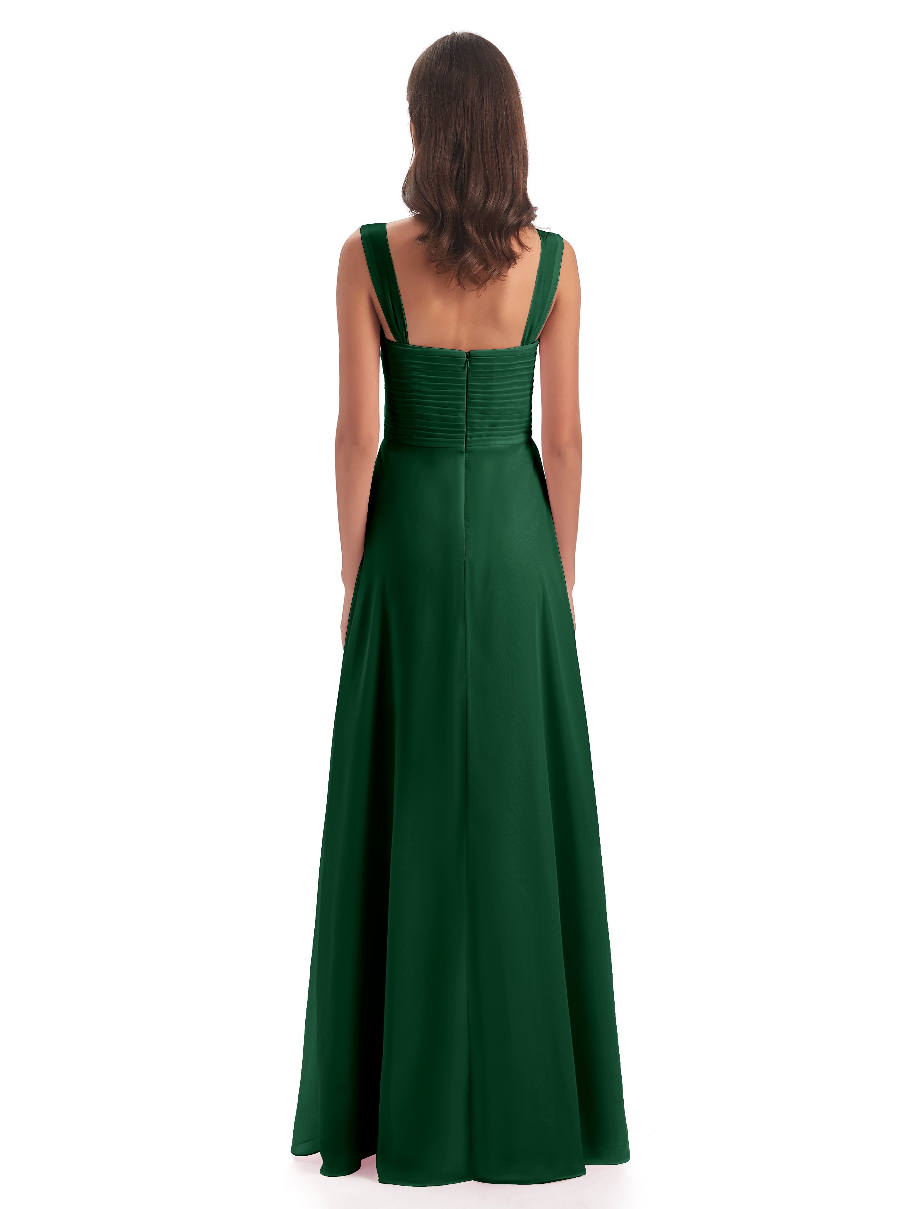 Robes De Demoiselle D'Honneur Vert Foncé Colonne Bretelle Mousseline Robes Demoiselle D'Honneur