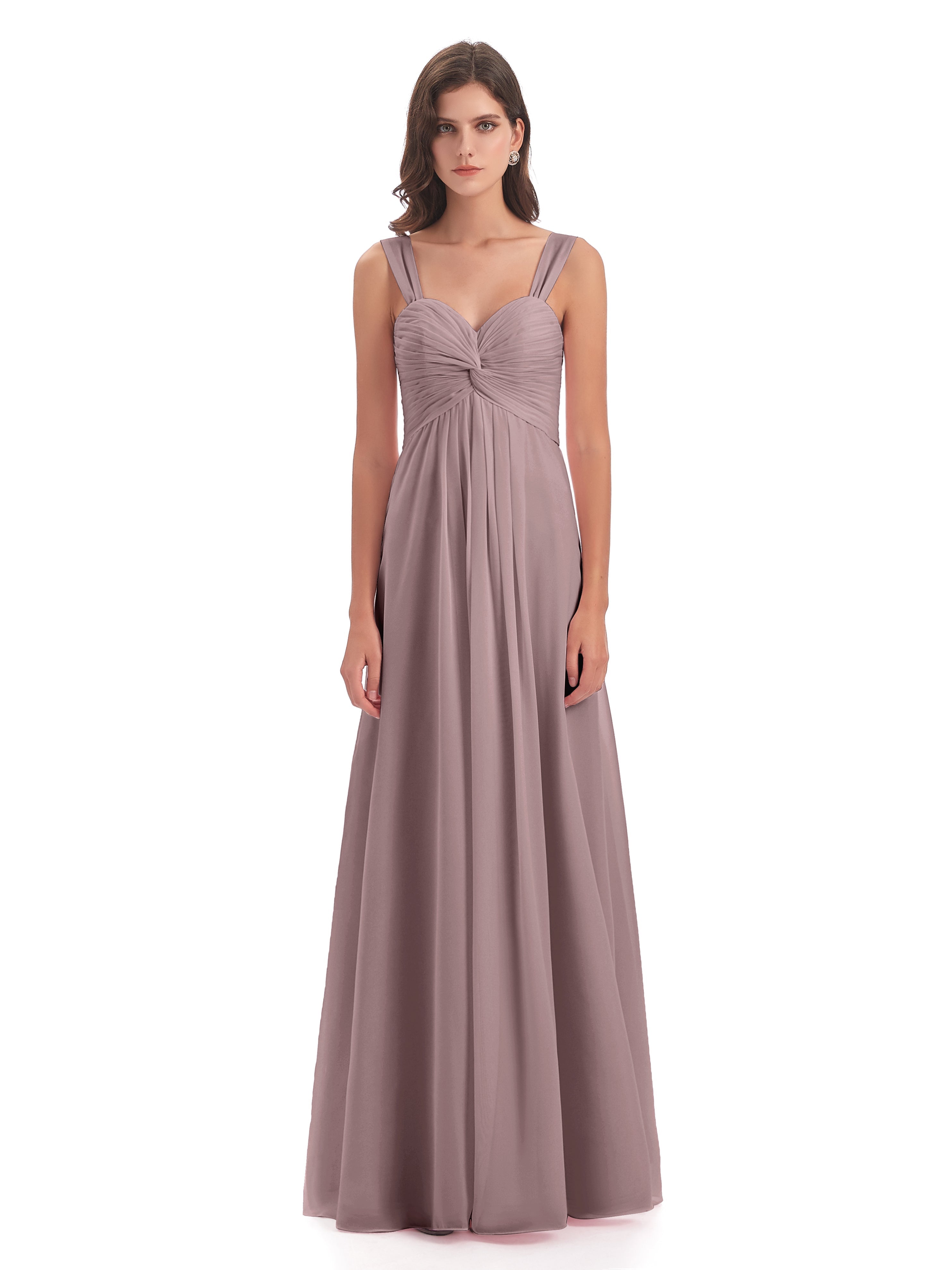 Robes De Demoiselle D'Honneur Mauve Foncé Colonne Bretelle Mousseline Robes Demoiselle D'Honneur