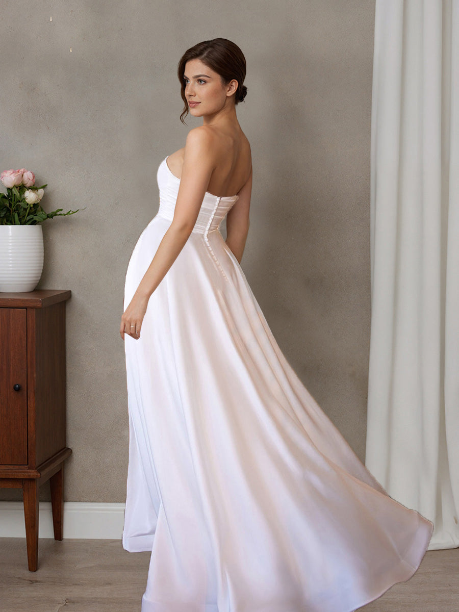 Cicinia Robe de Mariée Plage Longue A-Line Décolleté Cœur Fente Fluide et Romantique