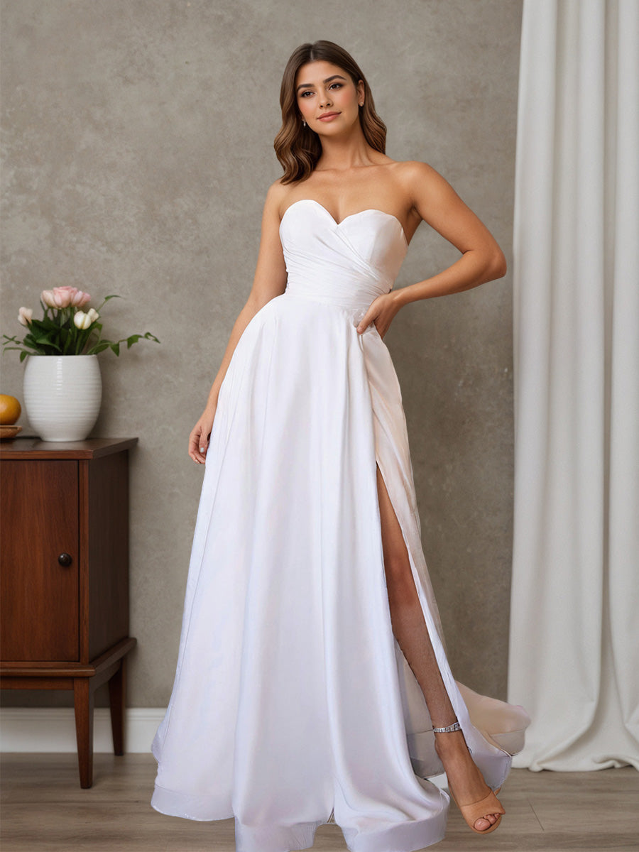 Cicinia Robe de Mariée Plage Longue A-Line Décolleté Cœur Fente Fluide et Romantique