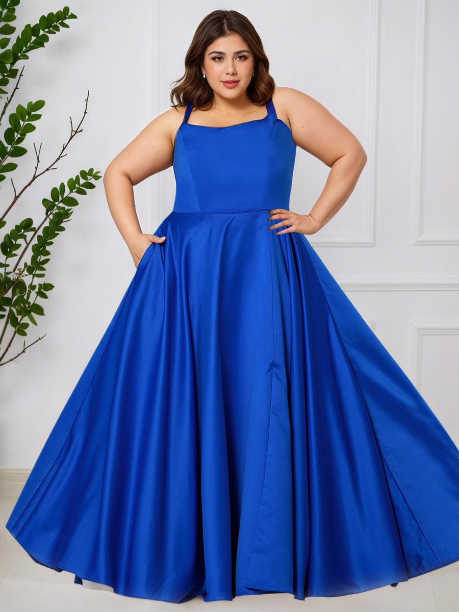 Cicinia BLEU_ROYALE Robe de Bal Longue Simple A-Ligne à Fente Grande Taille