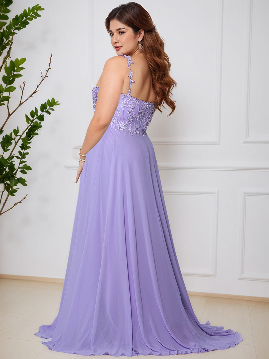Cicinia LILAS Robe de Bal Longue Élégante en Dentelle et Chiffon sans Manches Ligne A Grande Taille