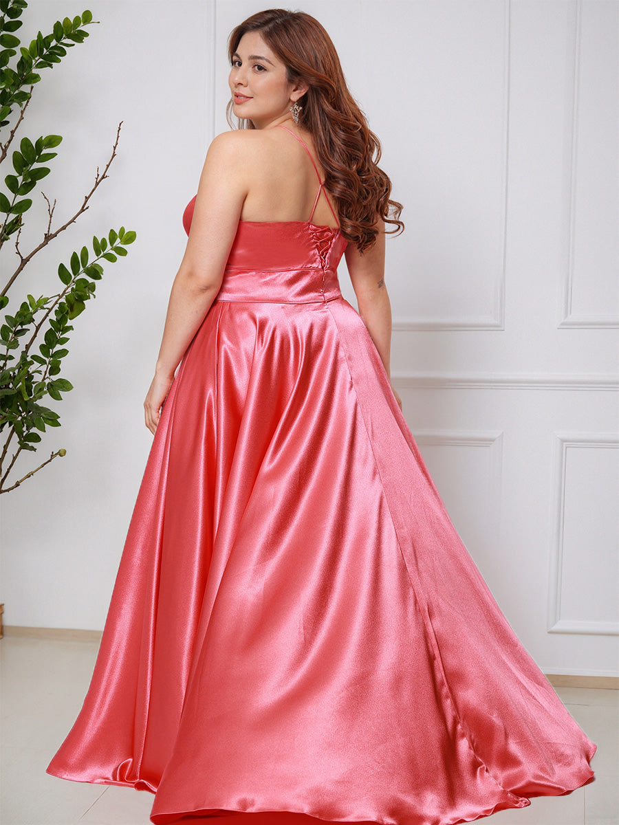 Cicinia PASTEQUE Robe de Bal Longue en Satin Doux Bretelles Spaghetti Grande Taille