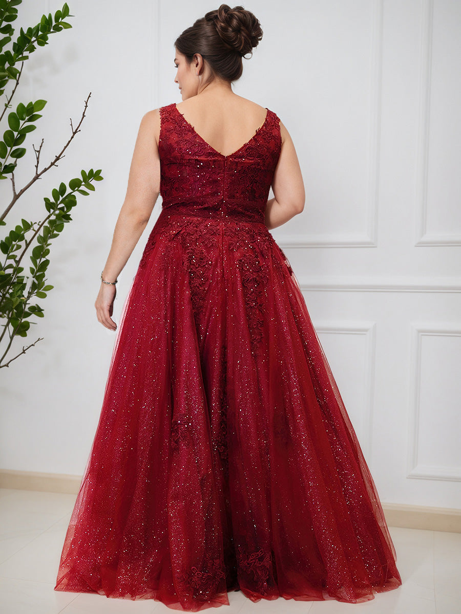 Cicinia Bordeaux Robe de Bal pailleté Longue A-Line Grande Taille