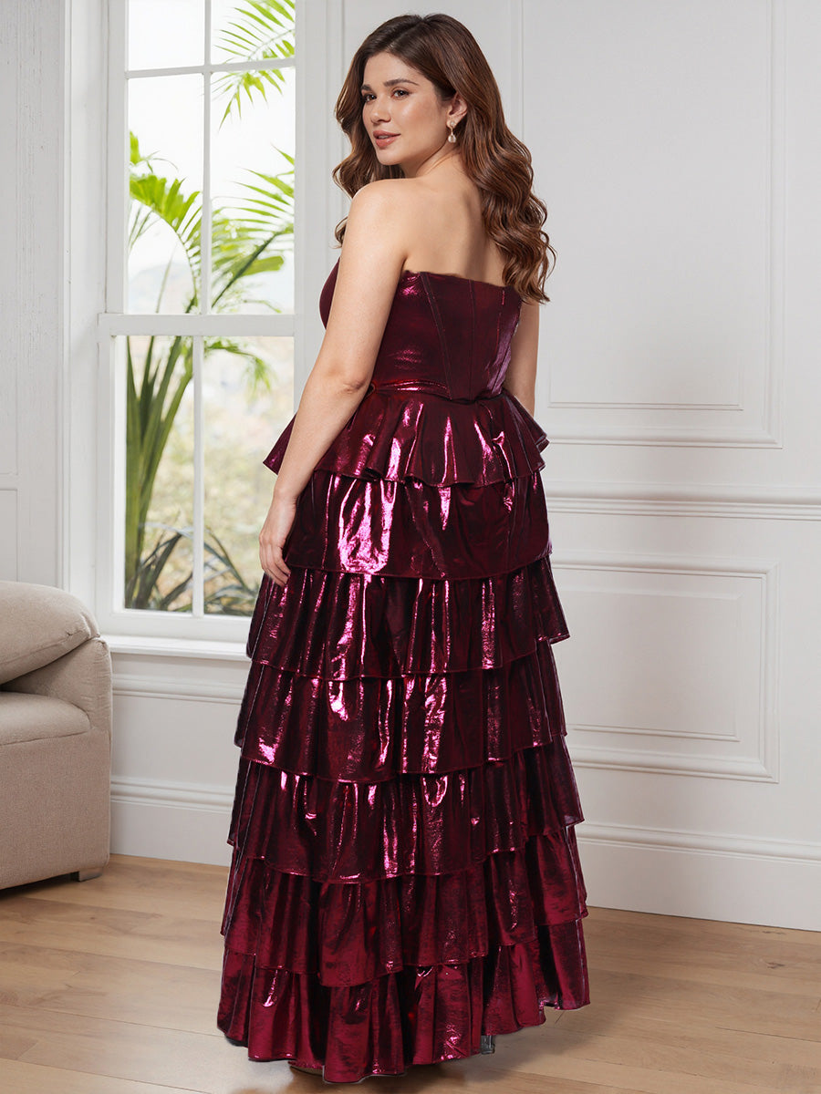 Cicinia CABERNET Robe de Bal Longue Cache Cœur à Volants Grande Taille