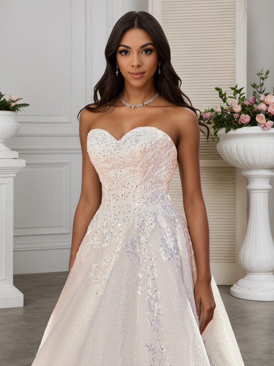 Cicinia Ivoire Robe de Mariée A-Line en Dentelle Appliqués Épaules Dénudées Exquise