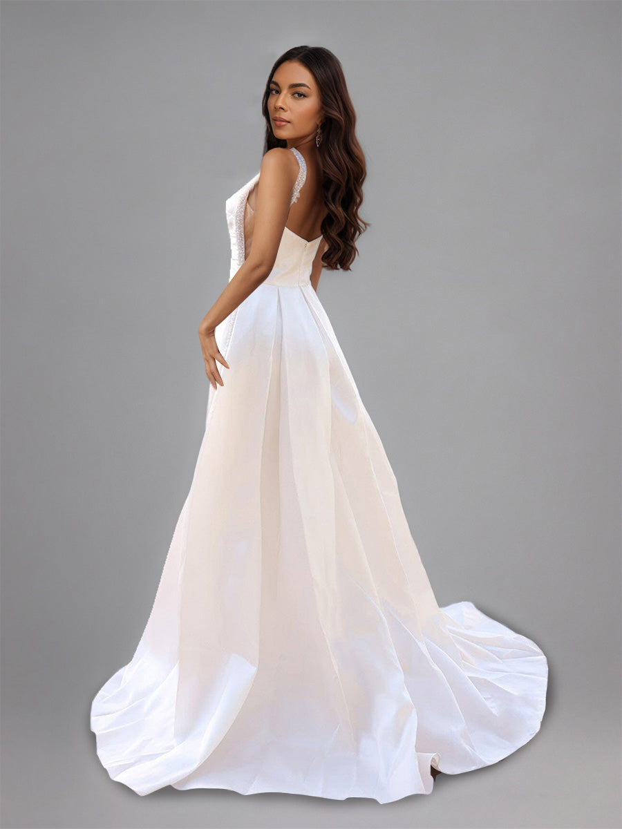 Cicinia Ivoire Robe de Mariée sans Manches Décolleté Carré à Bretelles Minimaliste