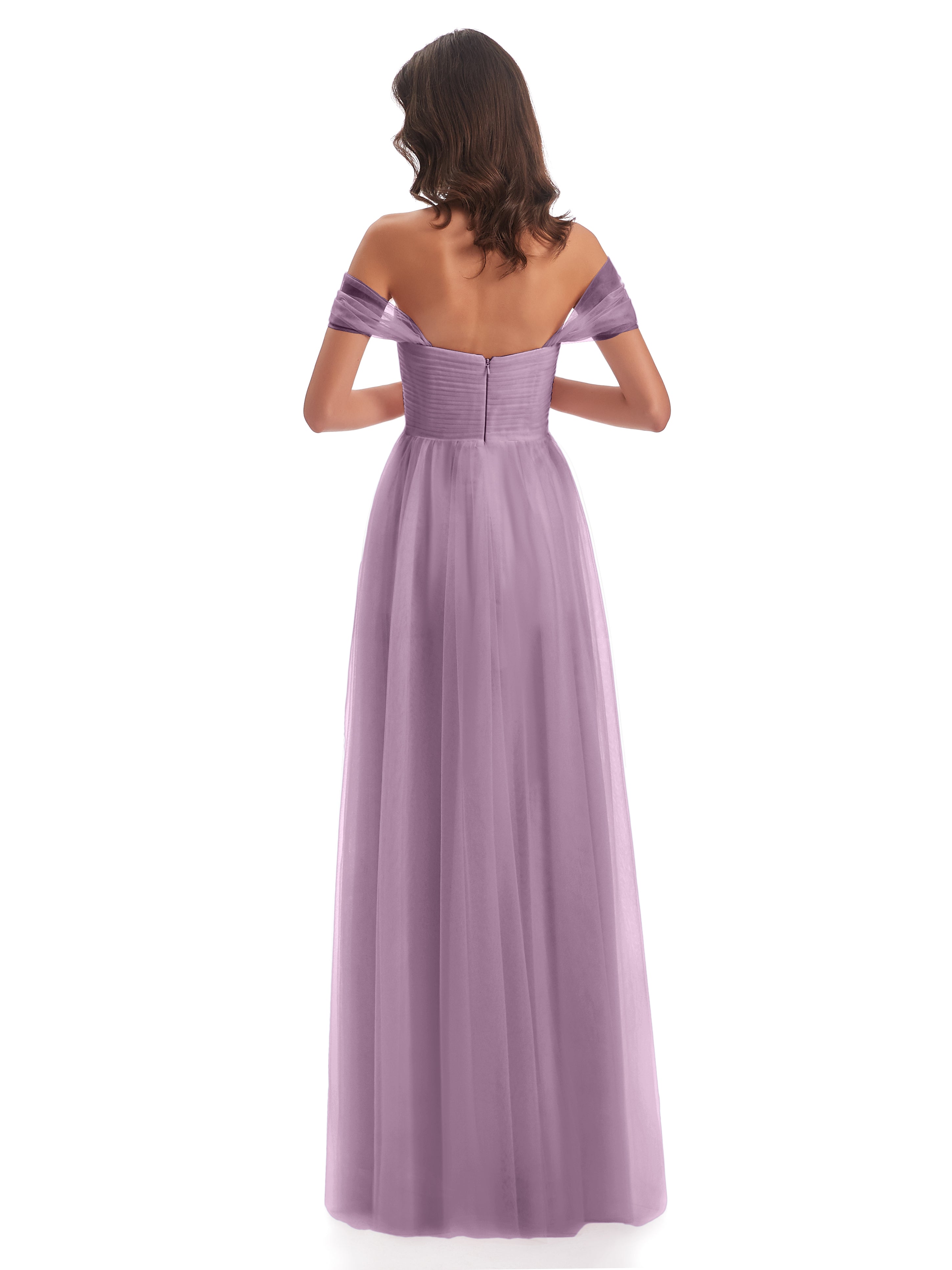 Robes De Demoiselle D'Honneur Glycine Trapèze Hors-La-Épaule Tulle Longue Robes Demoiselle D'Honneur