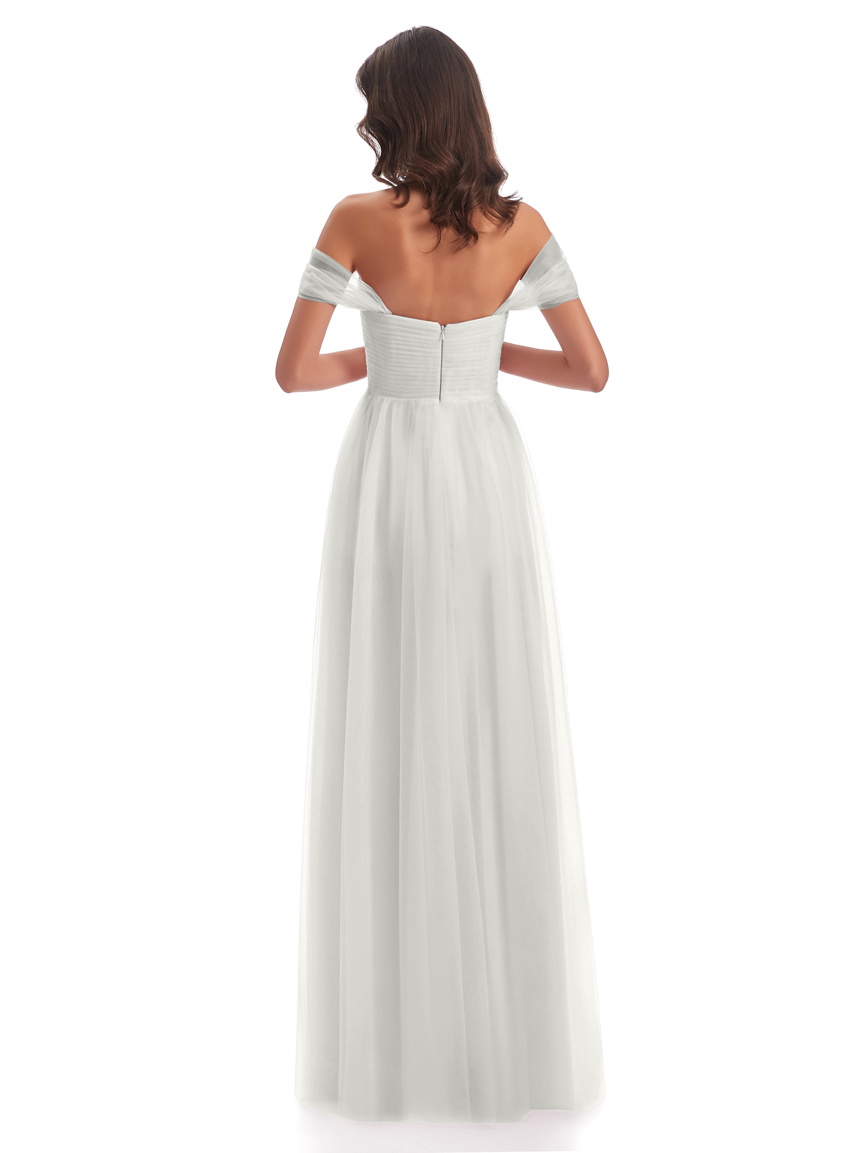 Robe De Demoiselle D Honneur Ivoire Trapèze Hors-La-Épaule Tulle Longue Robes Demoiselle D'Honneur