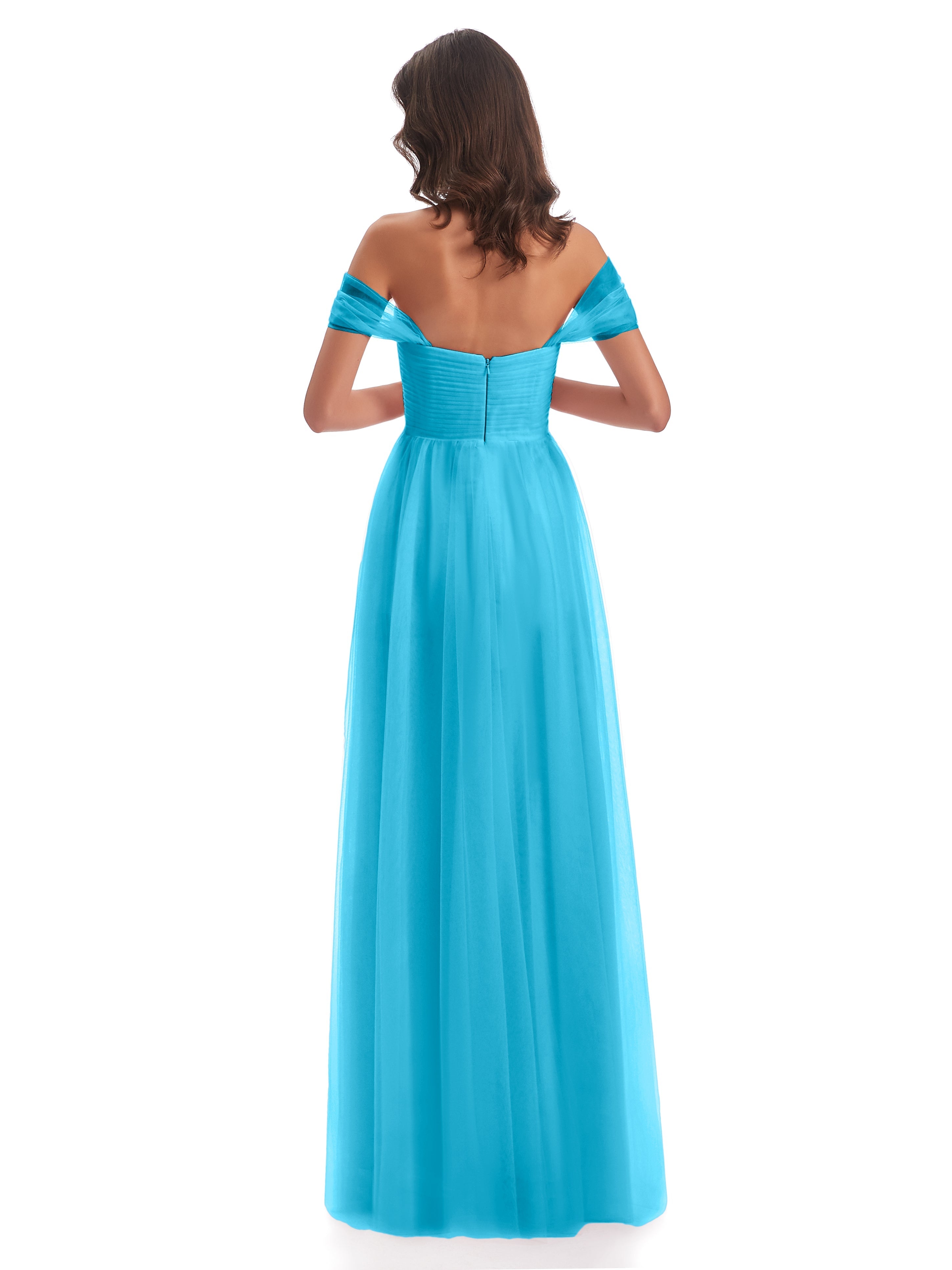 Robe De Demoiselle D'Honneur En Piscine Trapèze Hors-La-Épaule Tulle Longue Robes Demoiselle D'Honneur