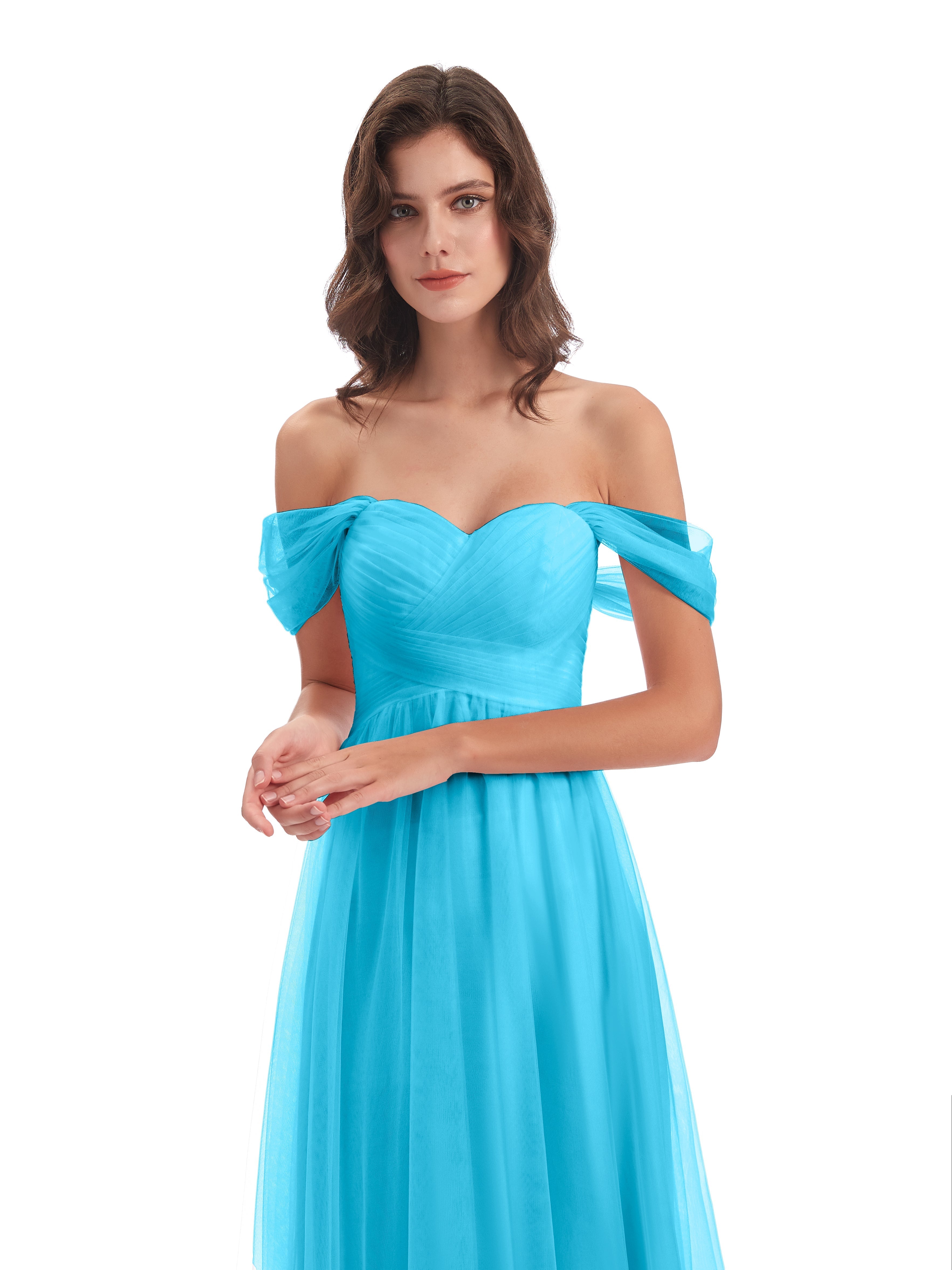 Robe De Demoiselle D'Honneur En Piscine Trapèze Hors-La-Épaule Tulle Longue Robes Demoiselle D'Honneur