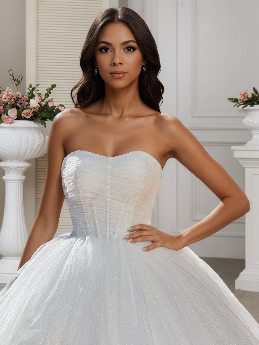 Cicinia Robe de Mariée Longue A-Line en Tulle sans Manches Décolleté Cœur Longueur Sol Féerique