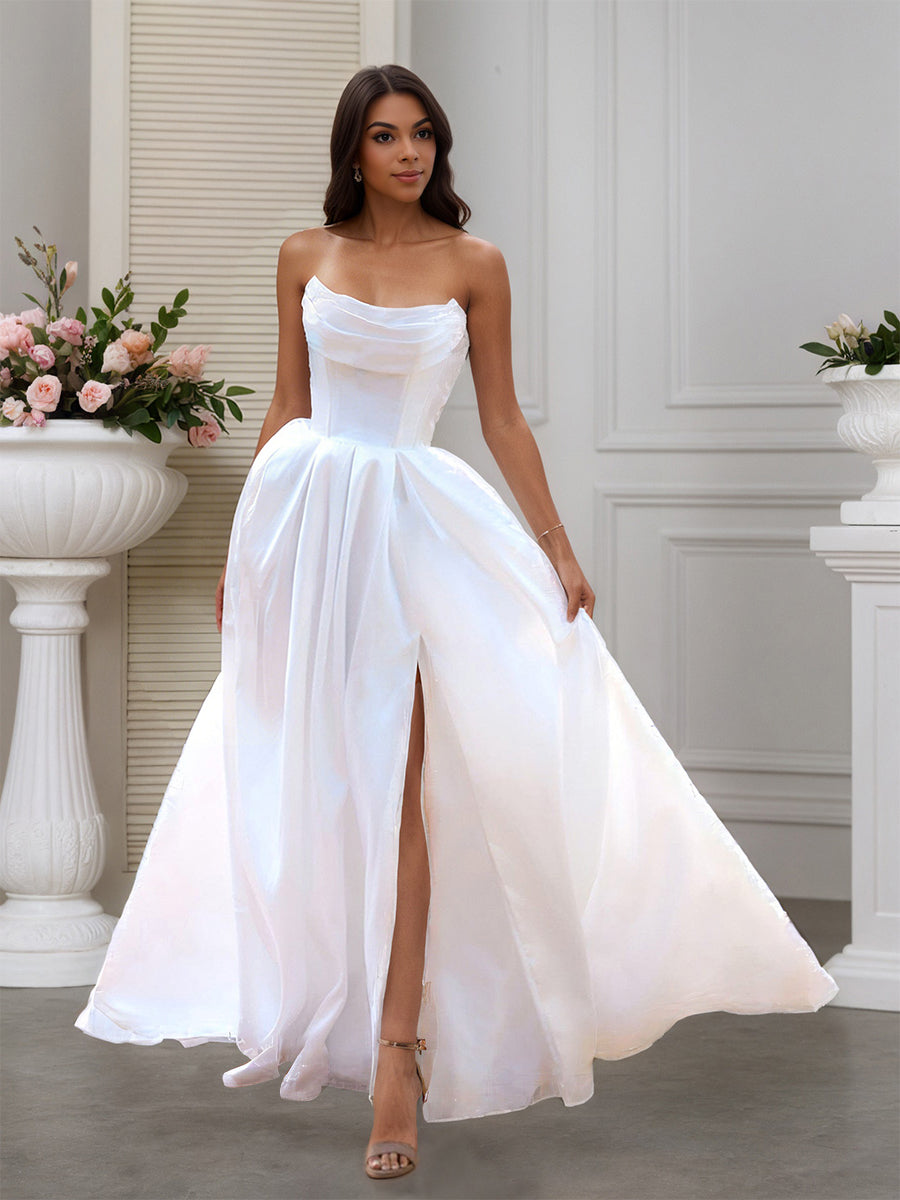 Cicinia Ivoire Robe de Mariée A-Line sans Bretelles sans Manches à Plis avec Fente