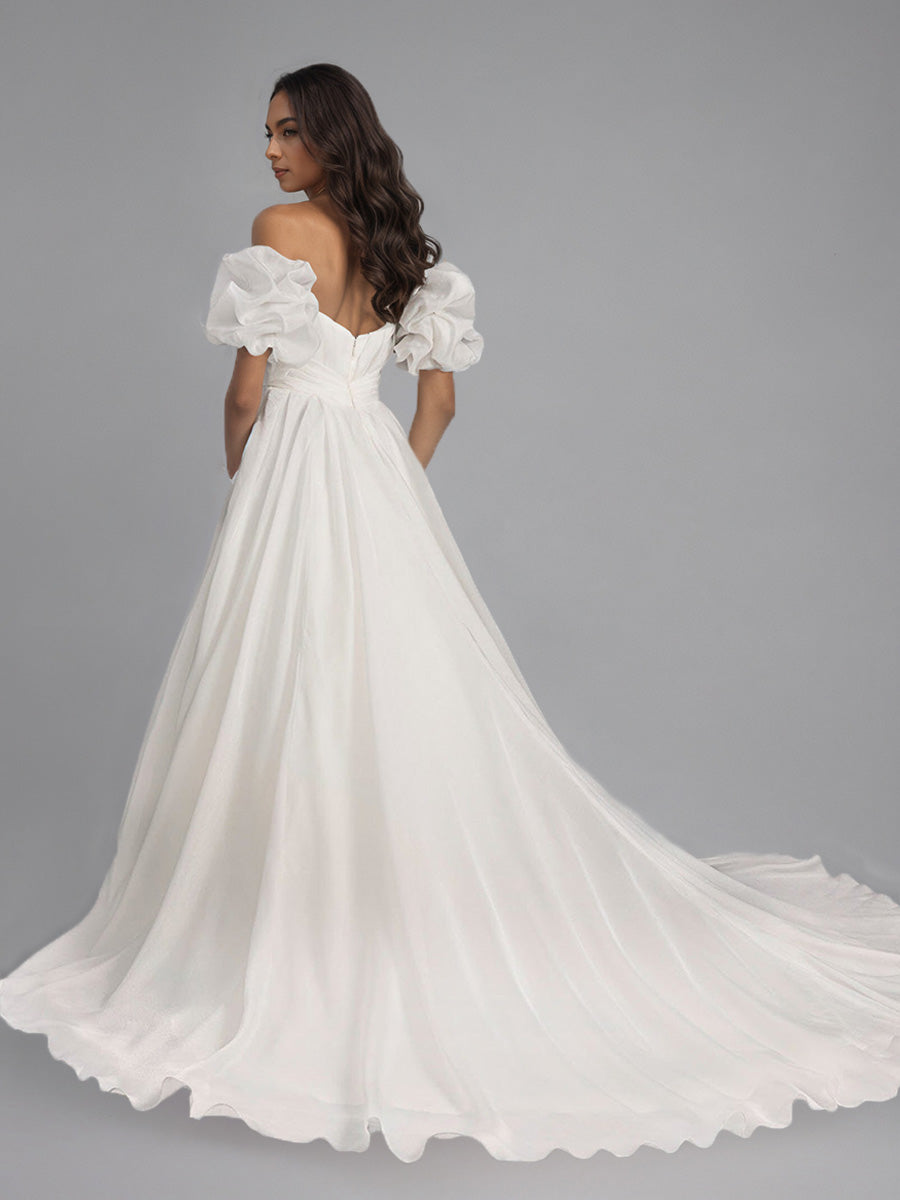 Cicinia Robe de Mariée Manches Courtes ruchée Décolleté Cœur Charmante