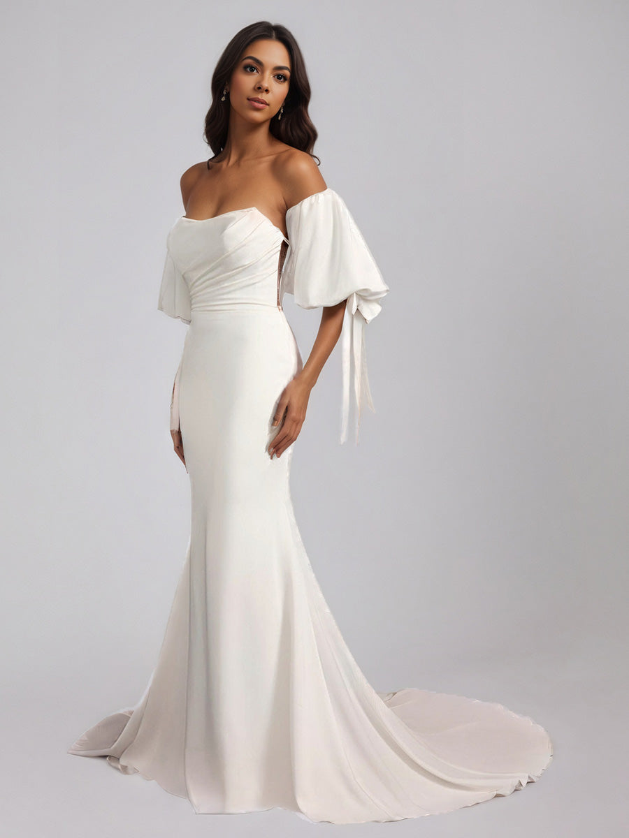 Cicinia Ivoire Robe de Mariée Sirène sans Bretelles Traîne Balayée à Manches Amovibles