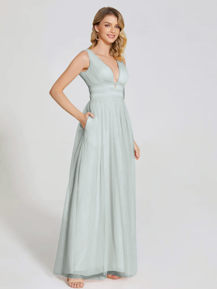 Robe Demoiselle D Honneur Vert Celadon Trapèze Bateau Mousseline Robes Demoiselle D'Honneur