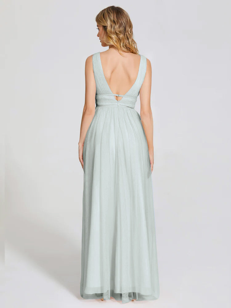 Robe Demoiselle D Honneur Vert Celadon Trapèze Bateau Mousseline Robes Demoiselle D'Honneur