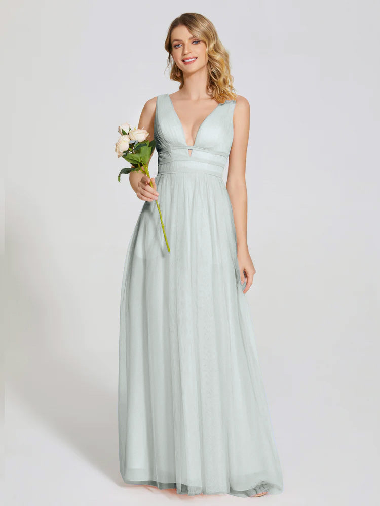 Robe Demoiselle D Honneur Vert Celadon Trapèze Bateau Mousseline Robes Demoiselle D'Honneur