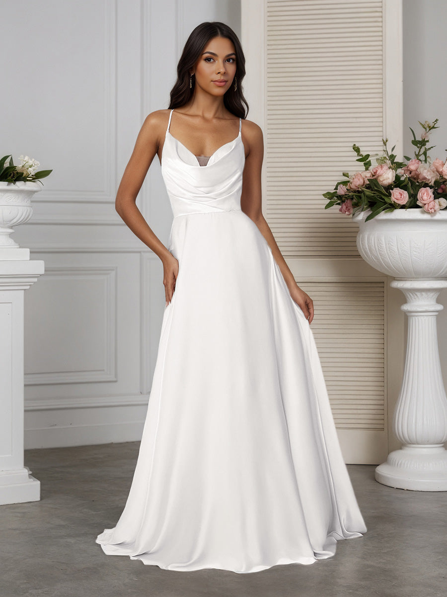 Cicinia Robe de Mariée A-Line en Satin Doux Bretelles Croisées Encolure Boule