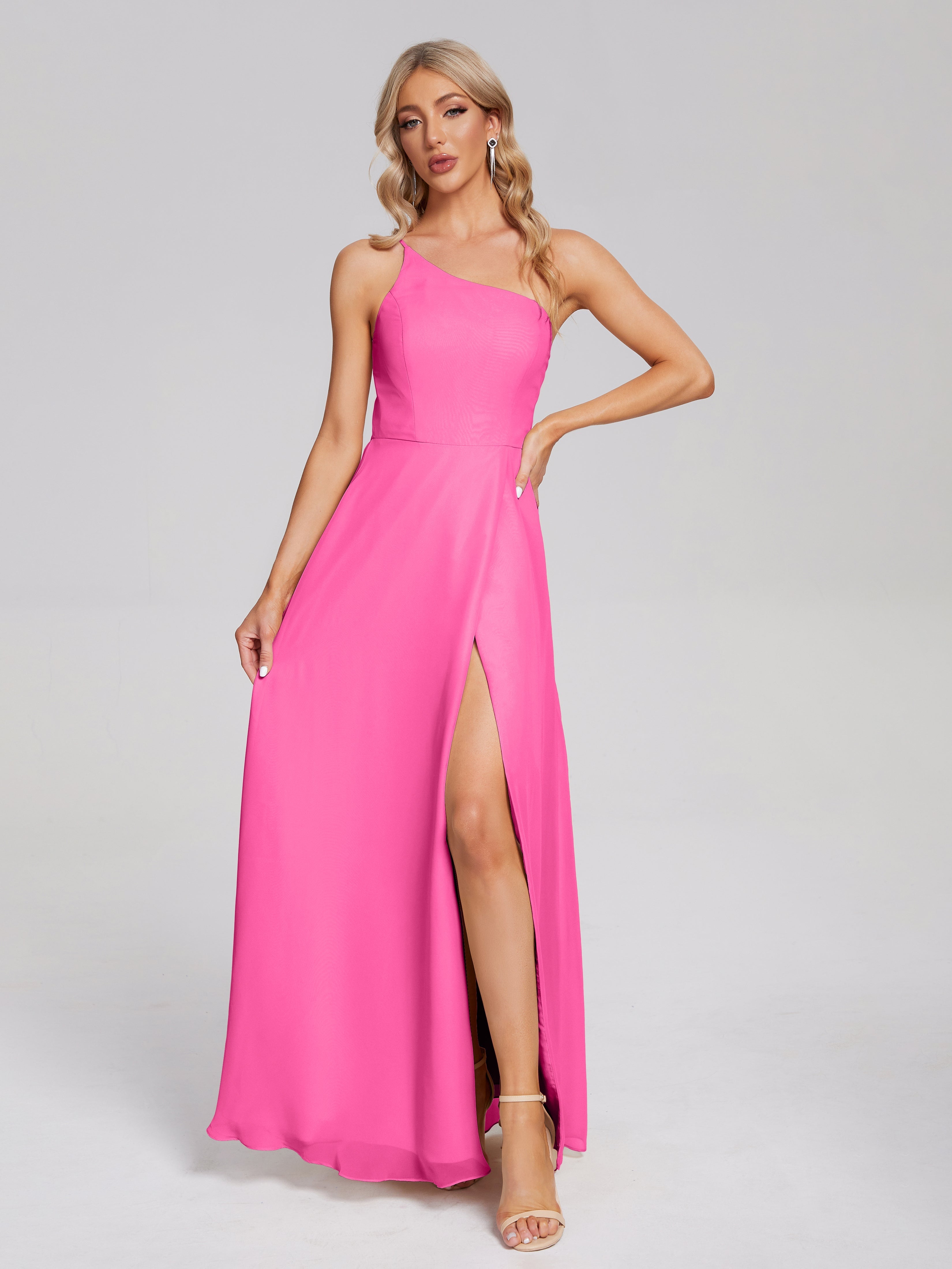 Robe Demoiselle D Honneur Azalée Fendue Seule-Épaule Simple Mousseline Robes Demoiselle D'Honneur