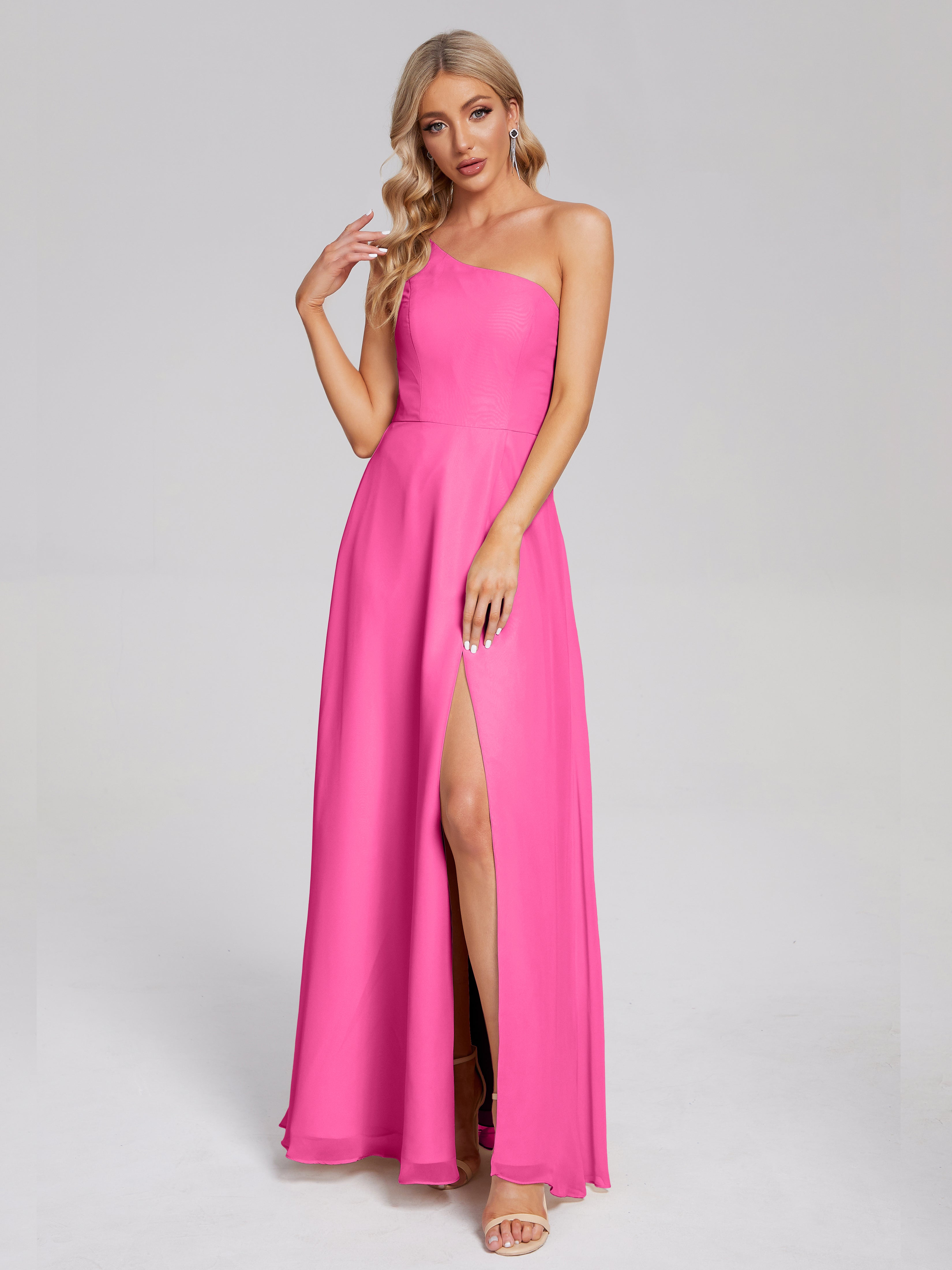 Robe Demoiselle D Honneur Azalée Fendue Seule-Épaule Simple Mousseline Robes Demoiselle D'Honneur