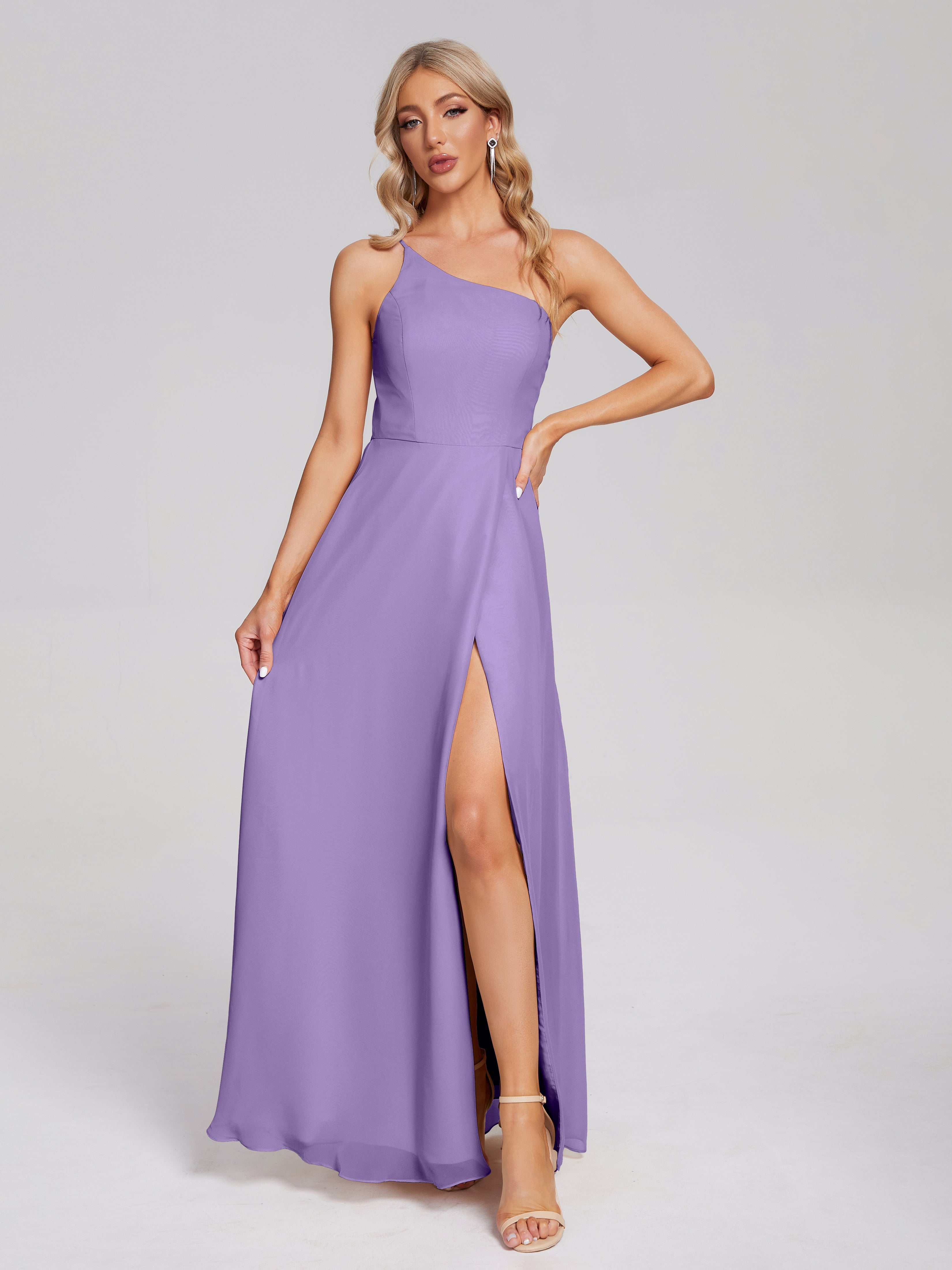 Robes De Demoiselle D'Honneur Tahiti Fendue Seule-Épaule Simple Mousseline Robes Demoiselle D'Honneur